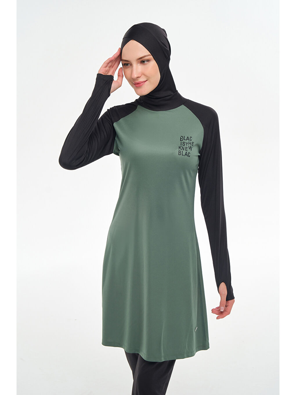 Haki Reglan Kol Elastanlı Tam Kapalı Tesettür Mayo 3131 Çam Yeşili-3