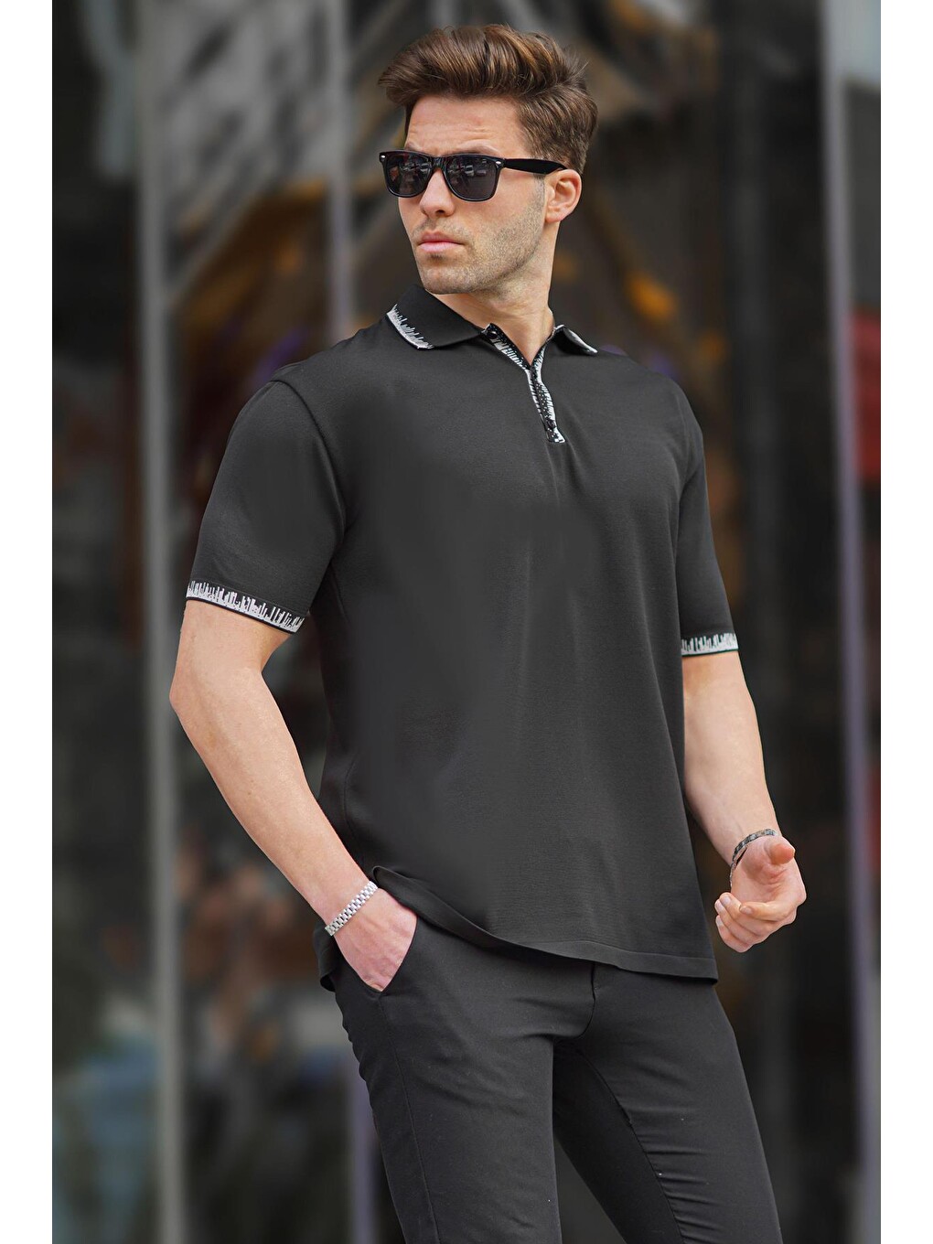 Siyah Polo Yaka Erkek Tişört 6877-1