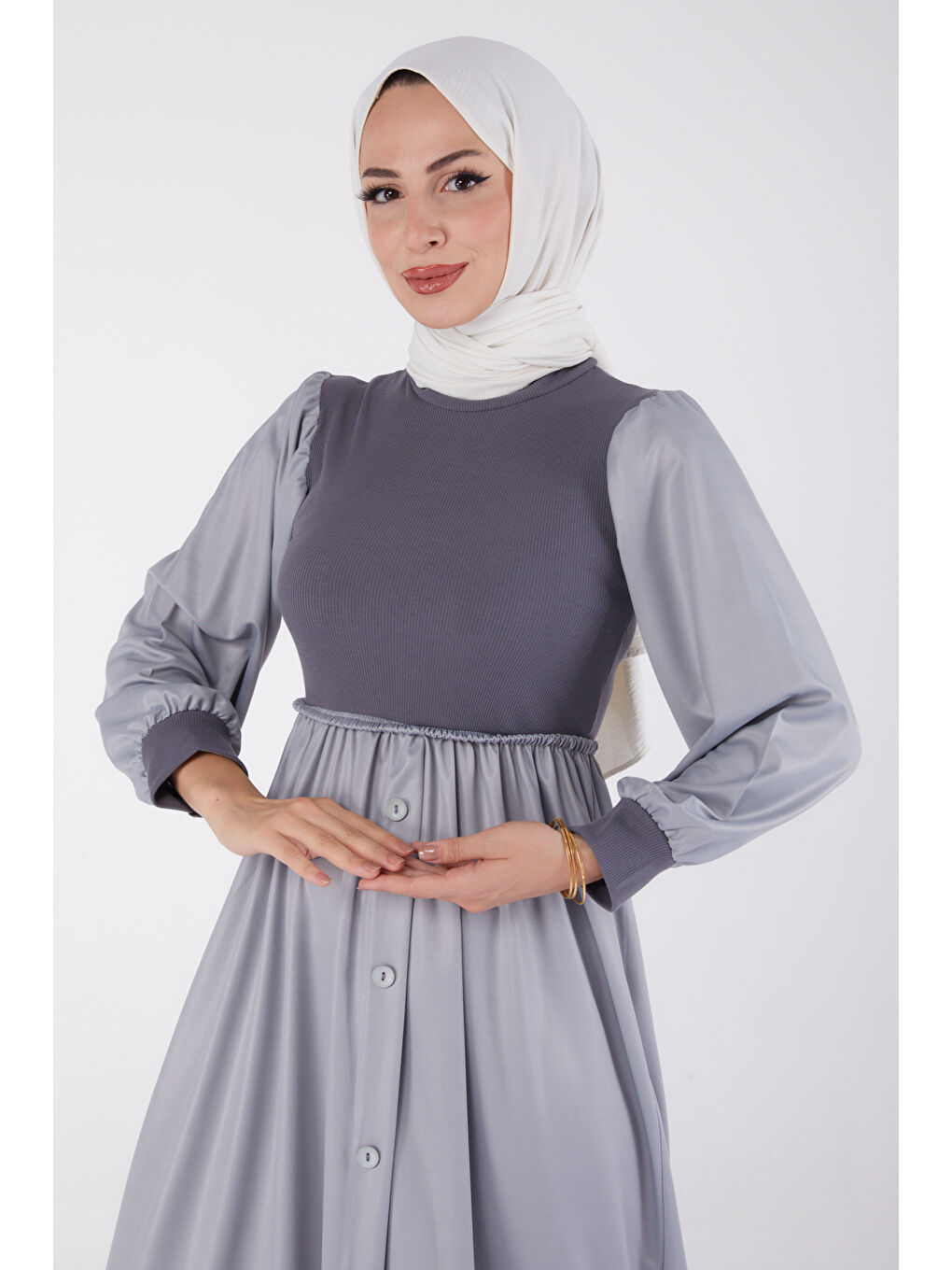 Yarım Balıkçı Yaka Kadın Gri Elbise - 13336-2