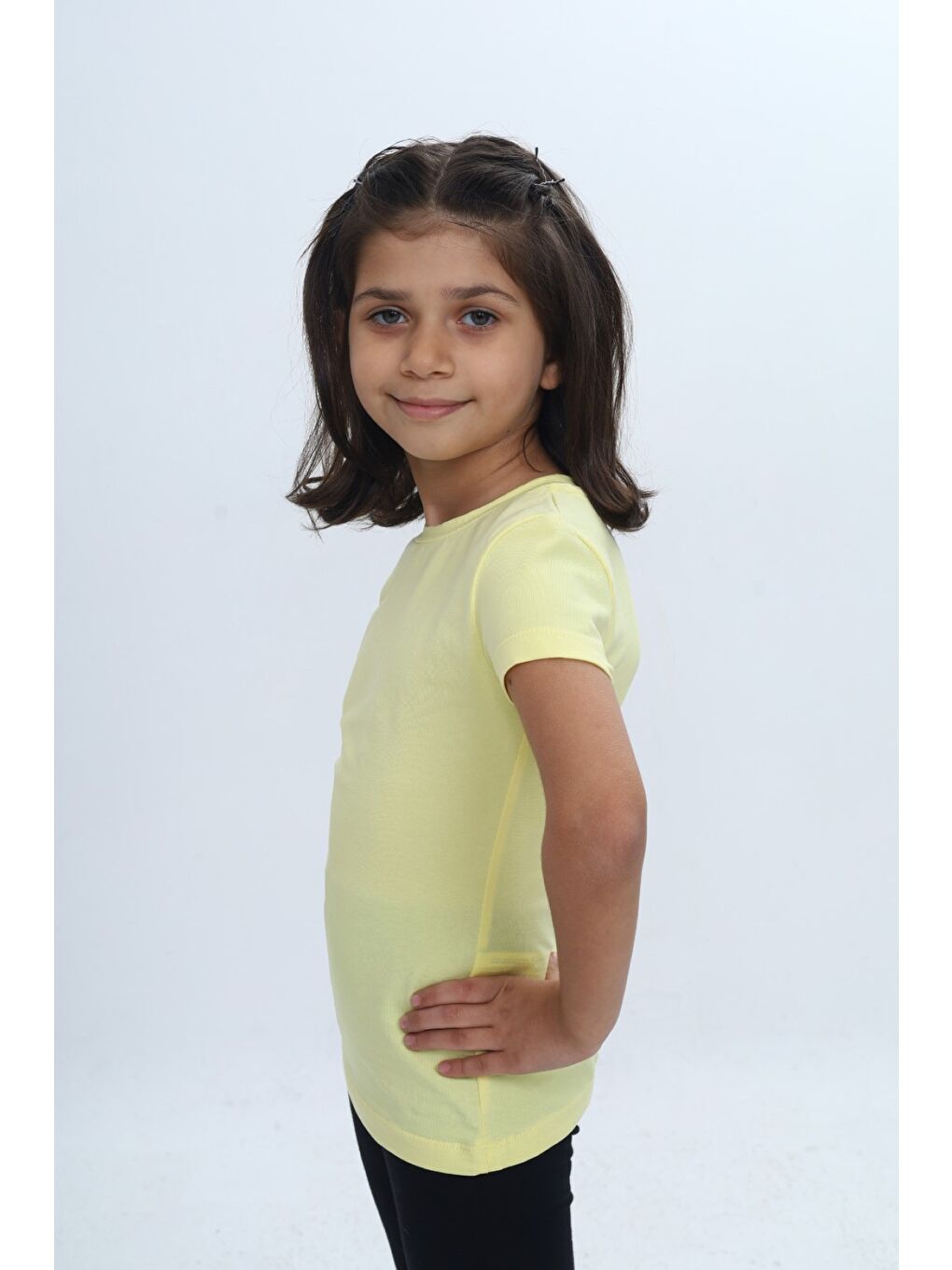 Sarı Kız Çocuk Bisiklet Yaka Kısa Kollu Tişört 24968-2