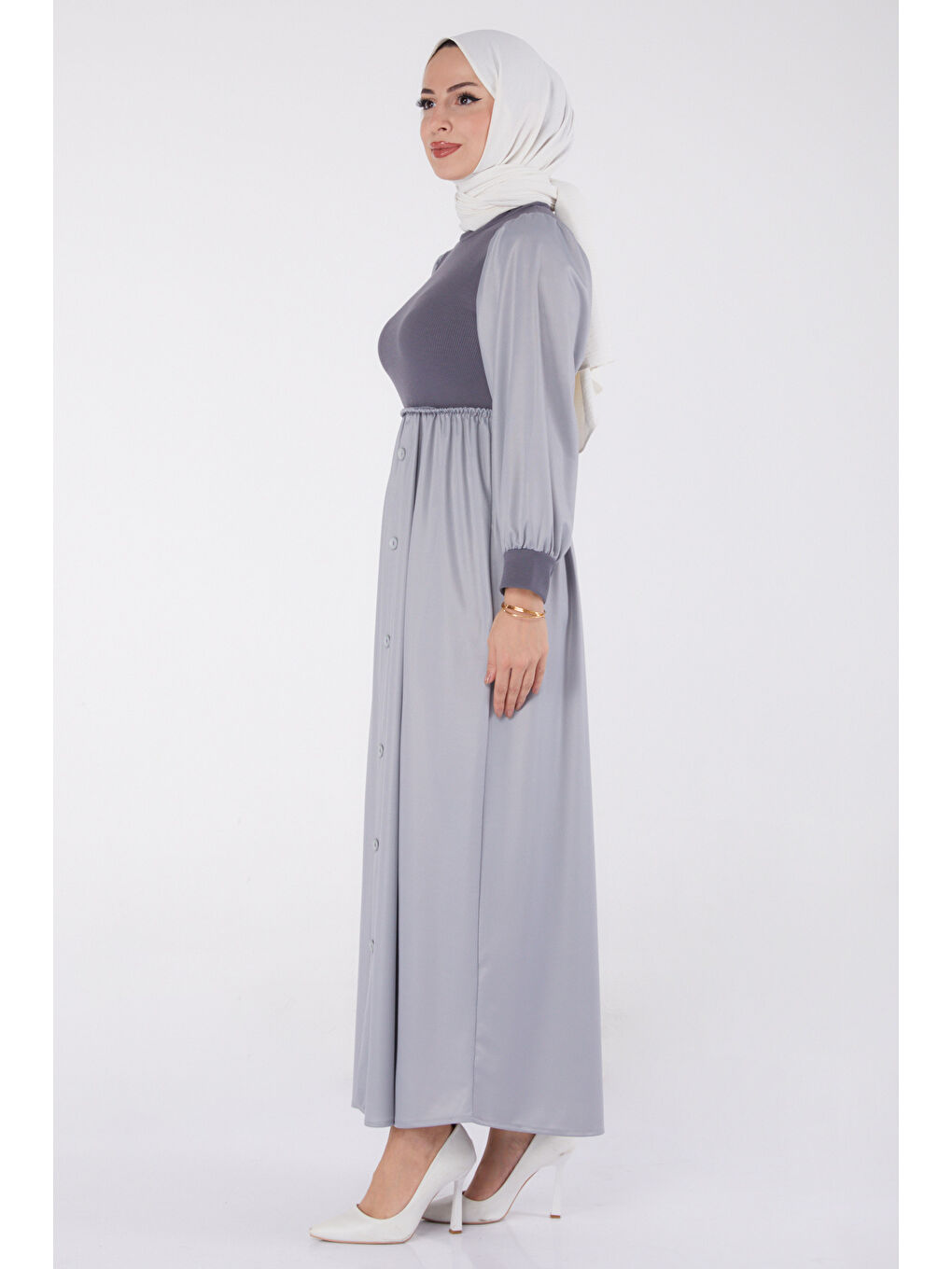 Yarım Balıkçı Yaka Kadın Gri Elbise - 13336-3