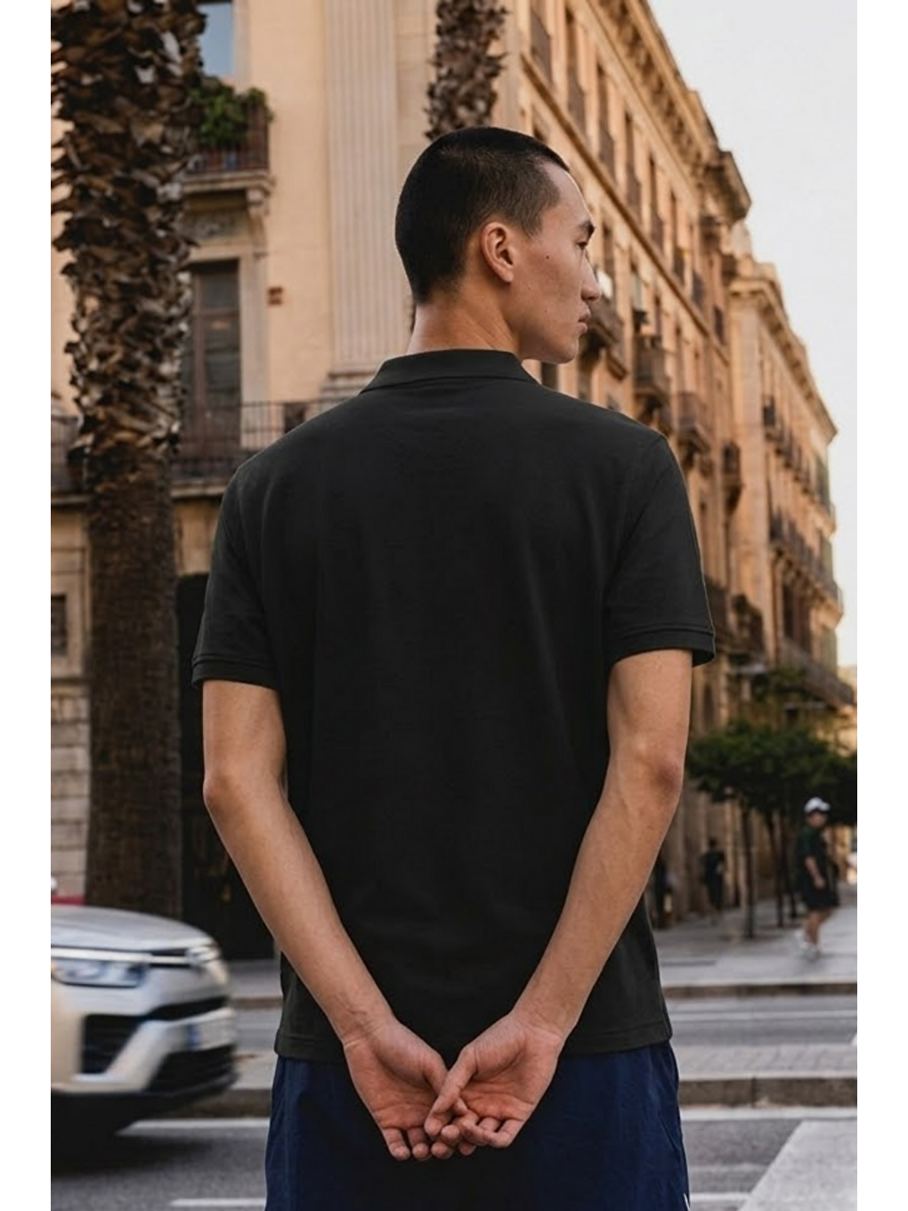 Erkek Basic Bol Siyah Polo Yaka Tişört-5