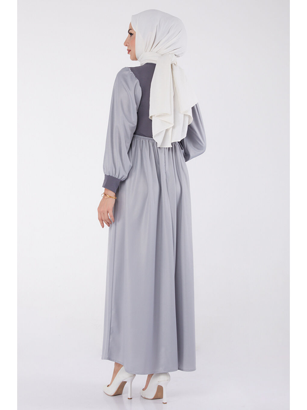 Yarım Balıkçı Yaka Kadın Gri Elbise - 13336-4