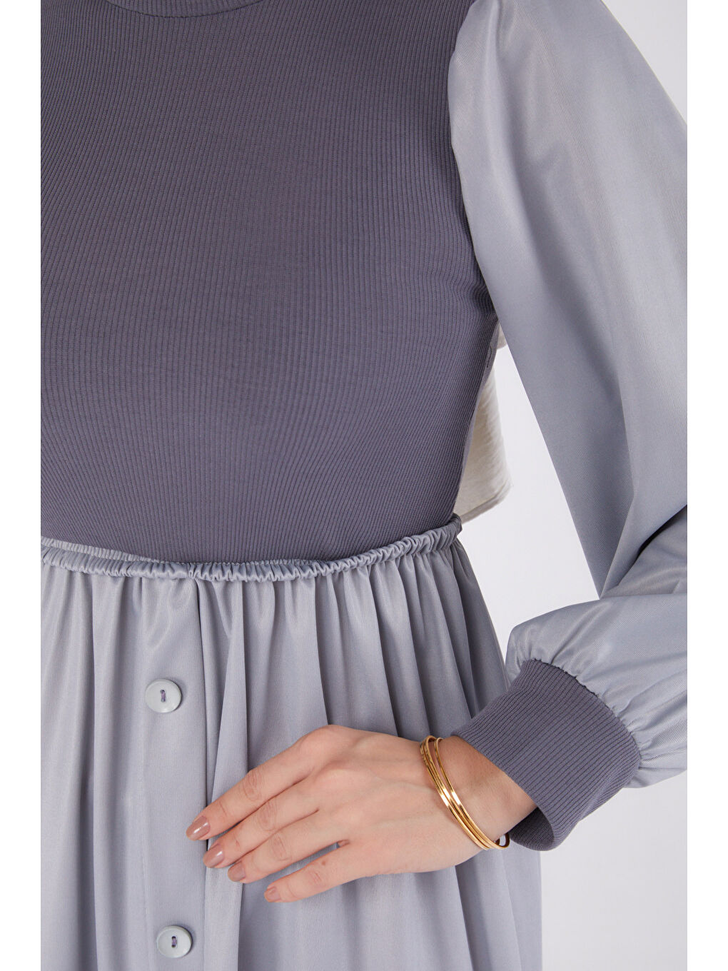Yarım Balıkçı Yaka Kadın Gri Elbise - 13336-5