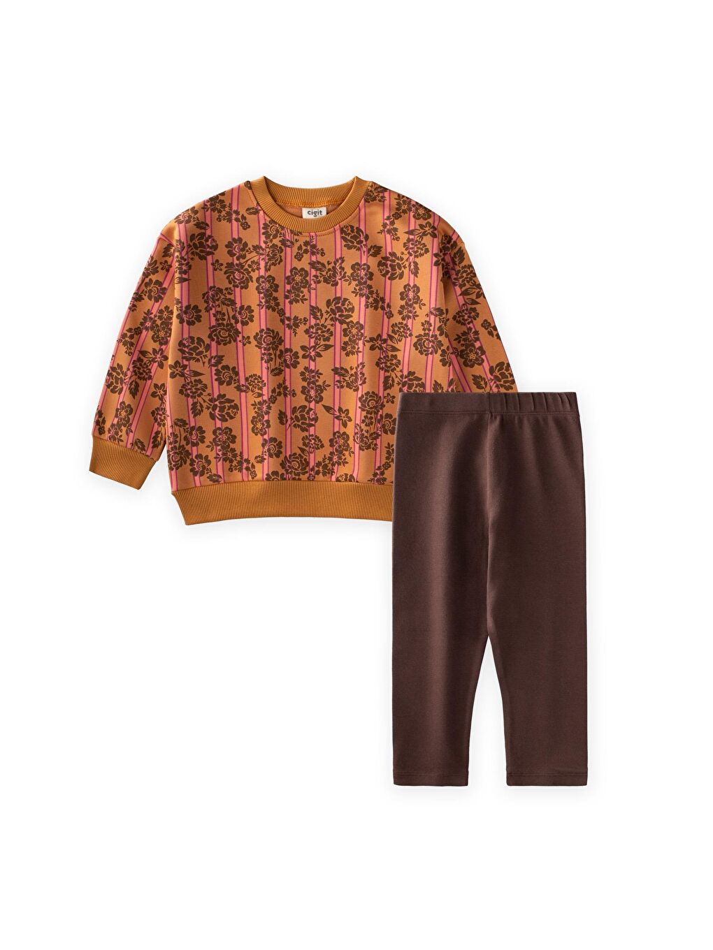 Kahverengi Taytlı Sweatshirt Takım 2-10 Yaş Camel