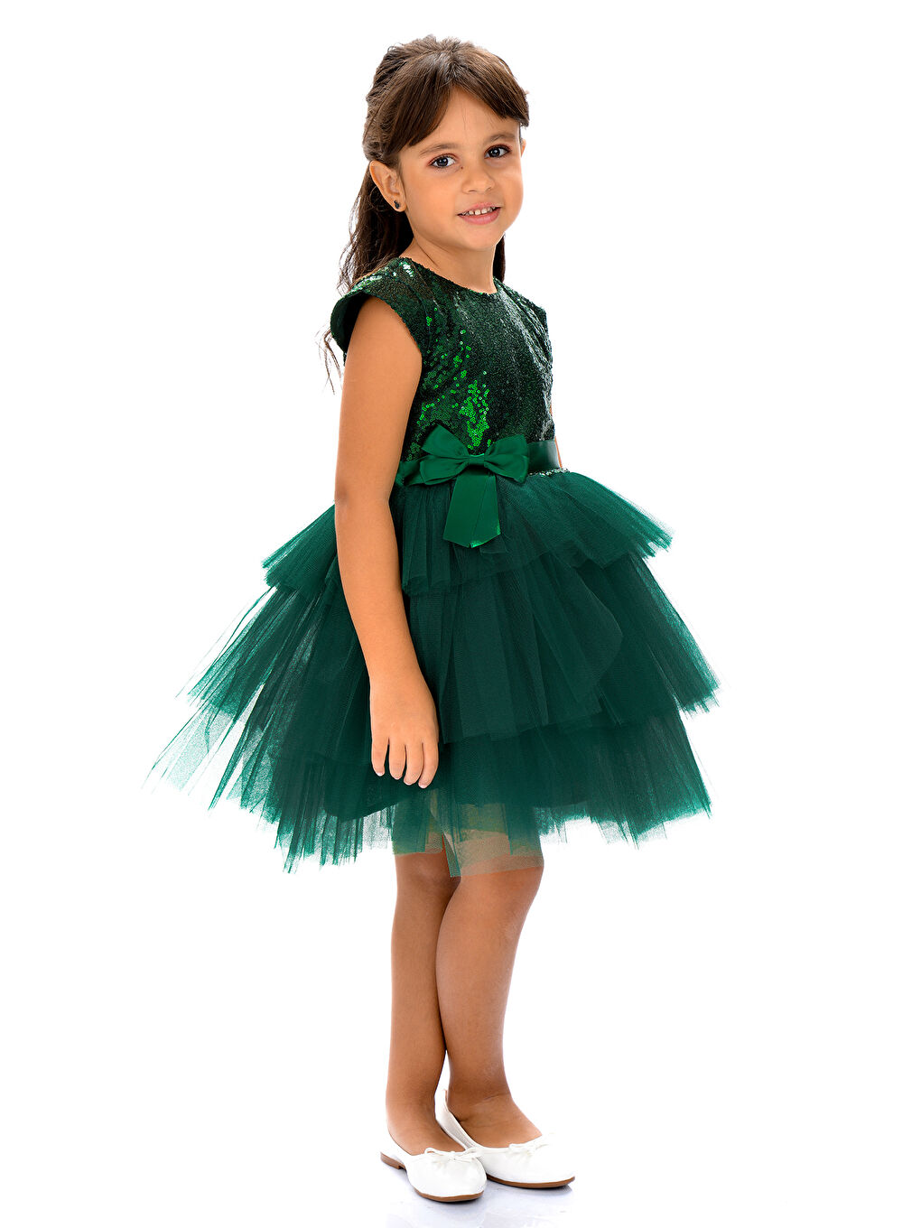 Yeşil Mnk Kız Çocuk Pullu Tüllü Parti Elbisesi-8