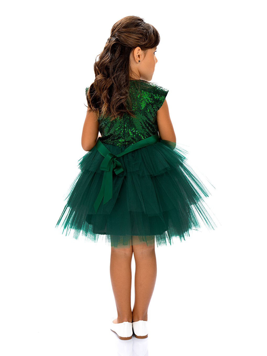 Yeşil Mnk Kız Çocuk Pullu Tüllü Parti Elbisesi-9