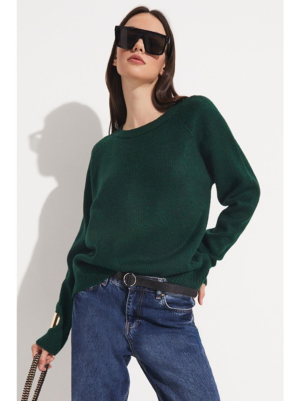 Yeşil Bisiklet Yaka Basic Kazak-1