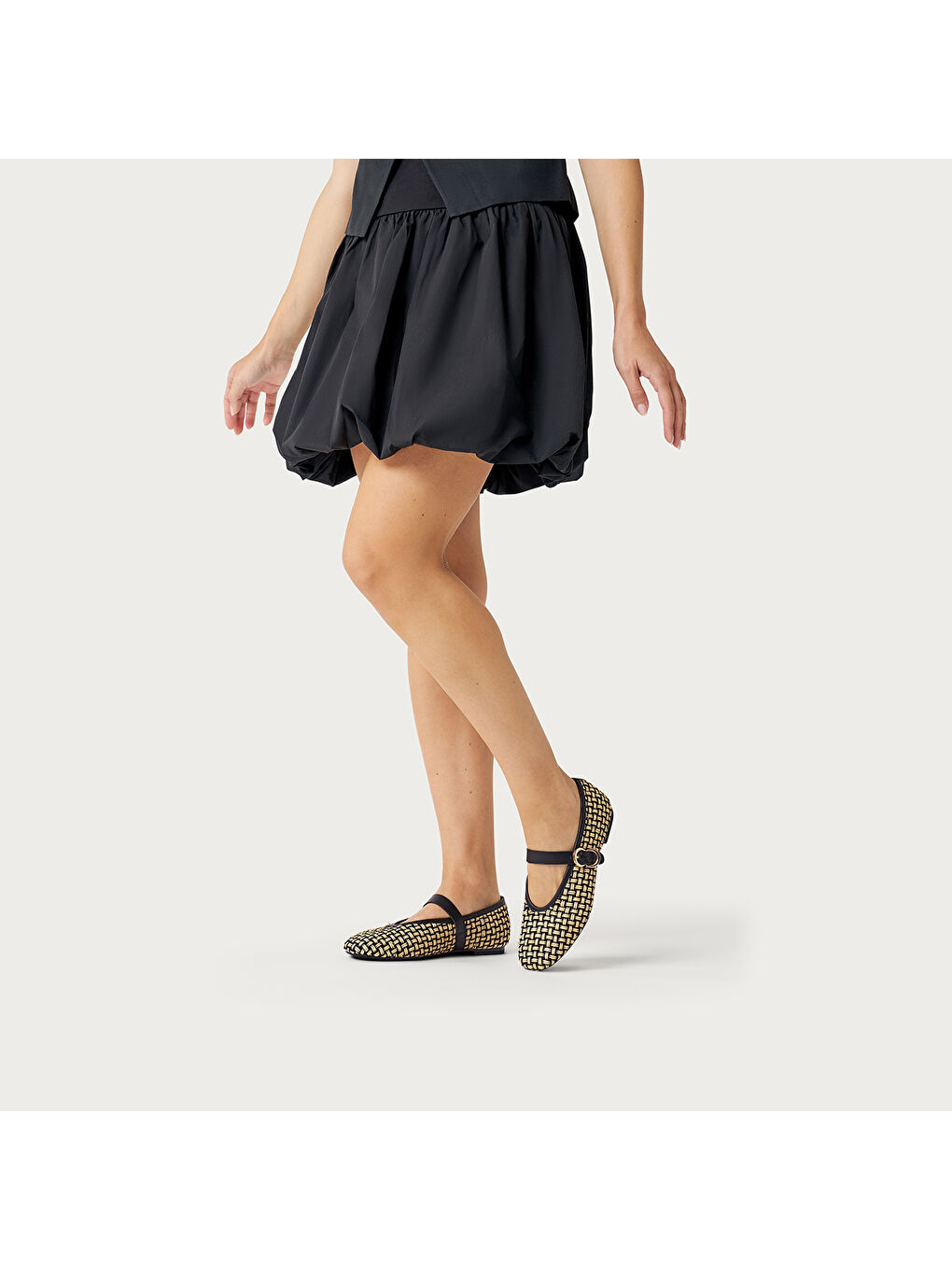 Siyah Kadın Babet 69R3 TWO-TONE RAFFIA BALLET FLATS-5