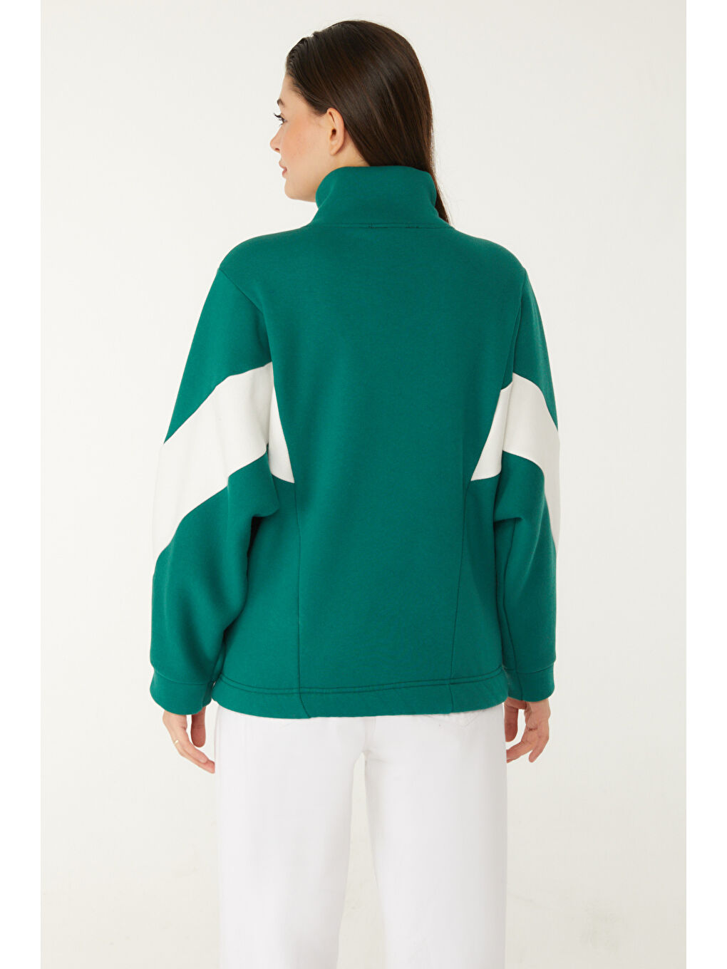 Yeşil Hakim Yaka Kadın Zümrüt Fermuarlı Sweatshirt - 26543-4