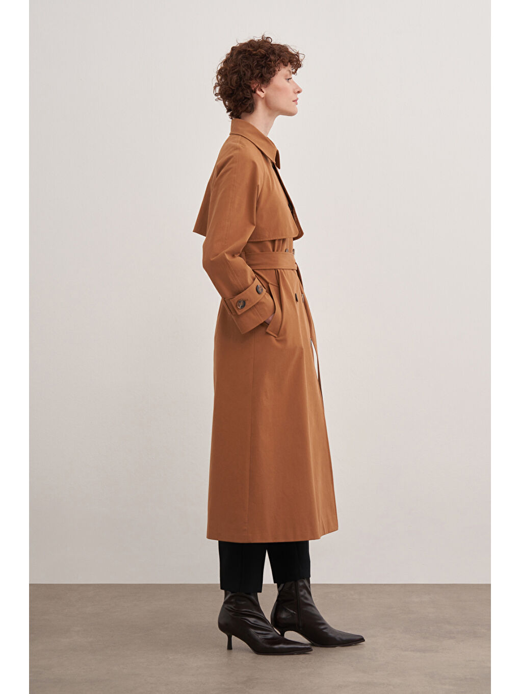 Kahverengi Çift Rüzgarlıklı Kruvaze Trençkot-1