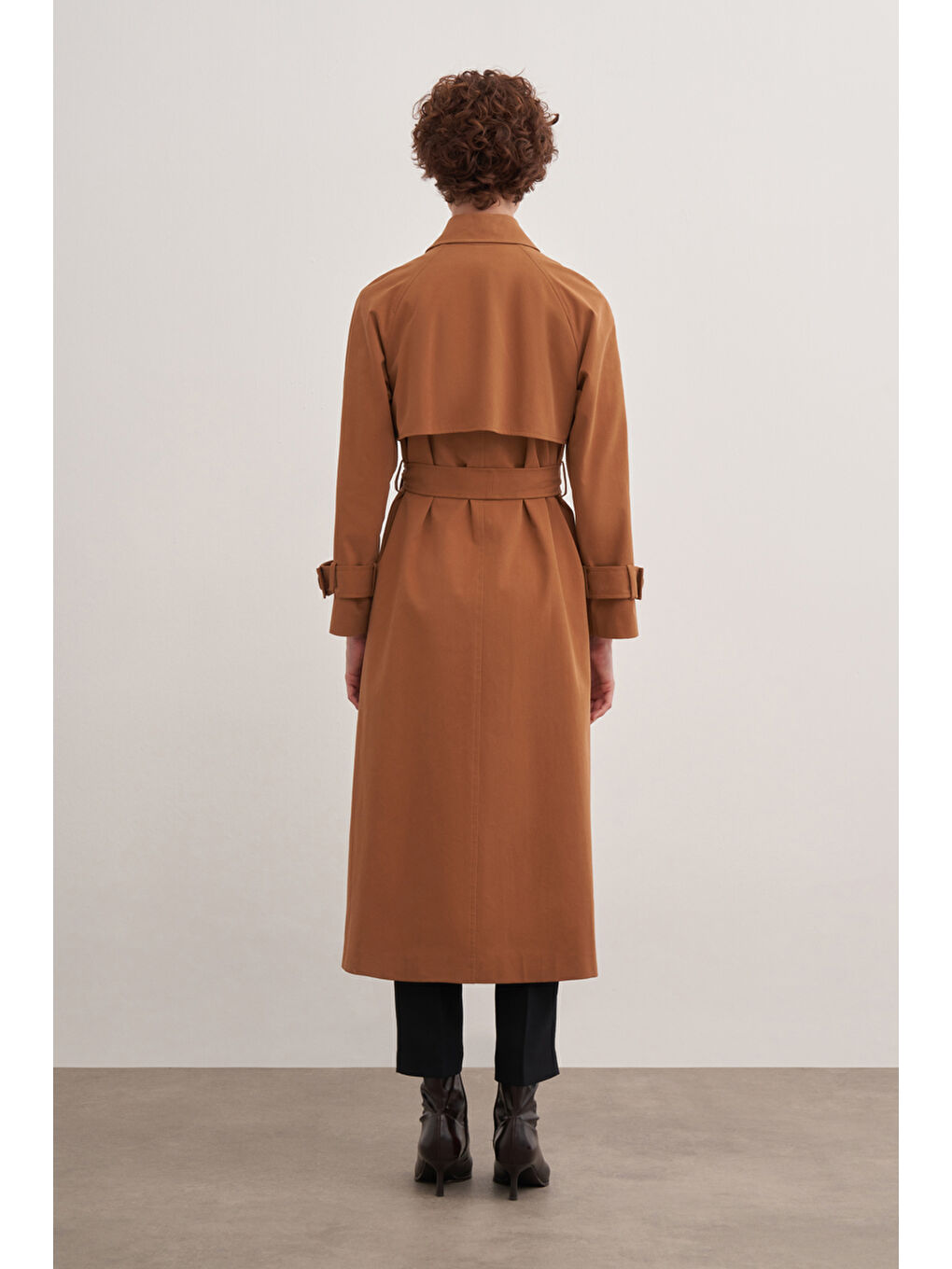 Kahverengi Çift Rüzgarlıklı Kruvaze Trençkot-5