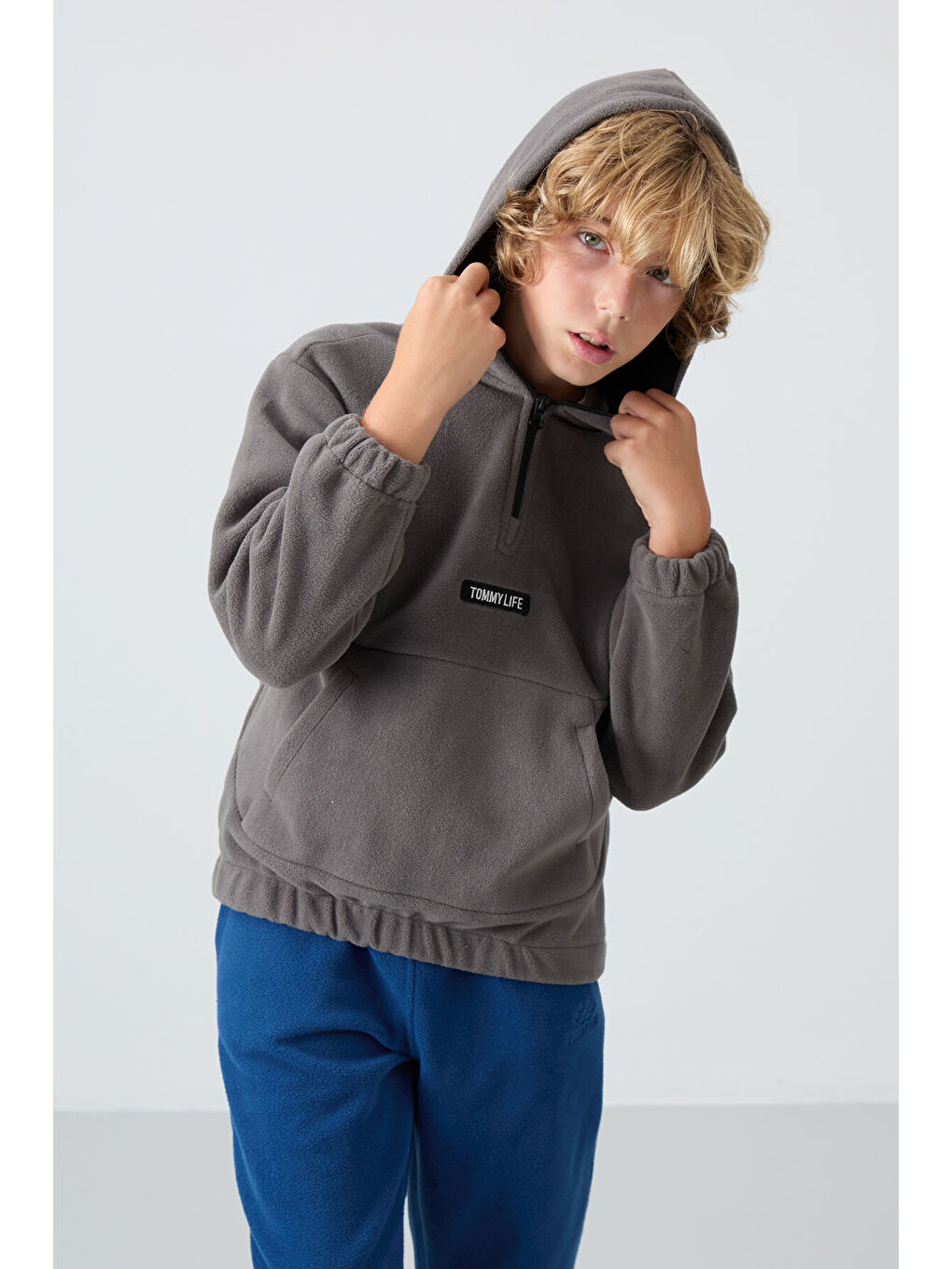 Koyu Gri Kalın Yumuşak Dokulu Standart Fit Nakışlı Polar Erkek Çocuk Sweatshirt - 11230