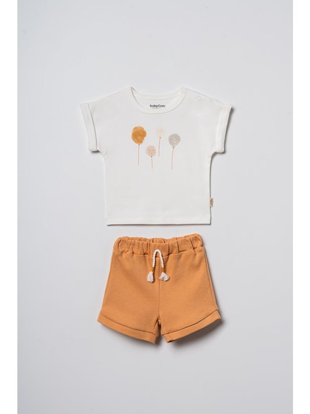 Ekru Bebek Kısa Kollu Tişört ve Pantolon Takımı, %100 Pamuk, Bebek ve Yenidoğan Serisi - CSY3058-1