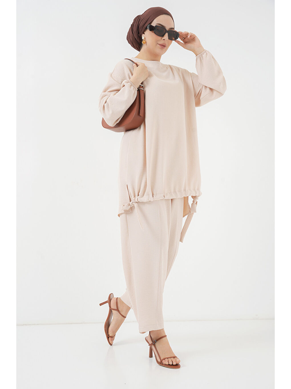 Ekru 6682 Tunik Pantolon İkili Takım - Krem