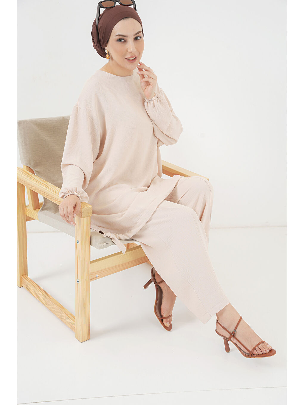 Ekru 6682 Tunik Pantolon İkili Takım - Krem-2
