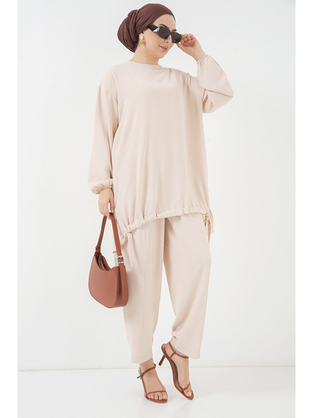 Ekru 6682 Tunik Pantolon İkili Takım - Krem-3