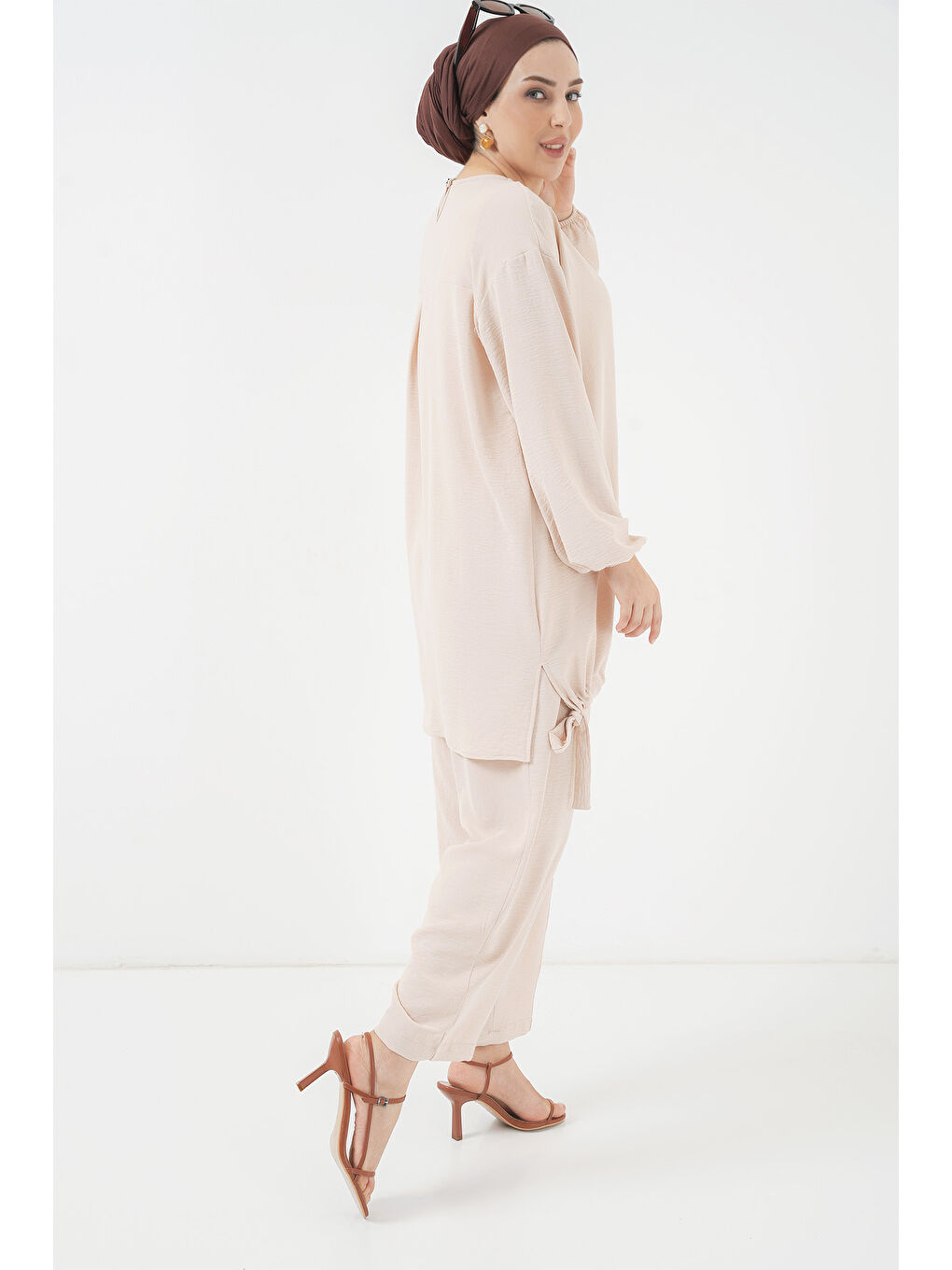 Ekru 6682 Tunik Pantolon İkili Takım - Krem-5