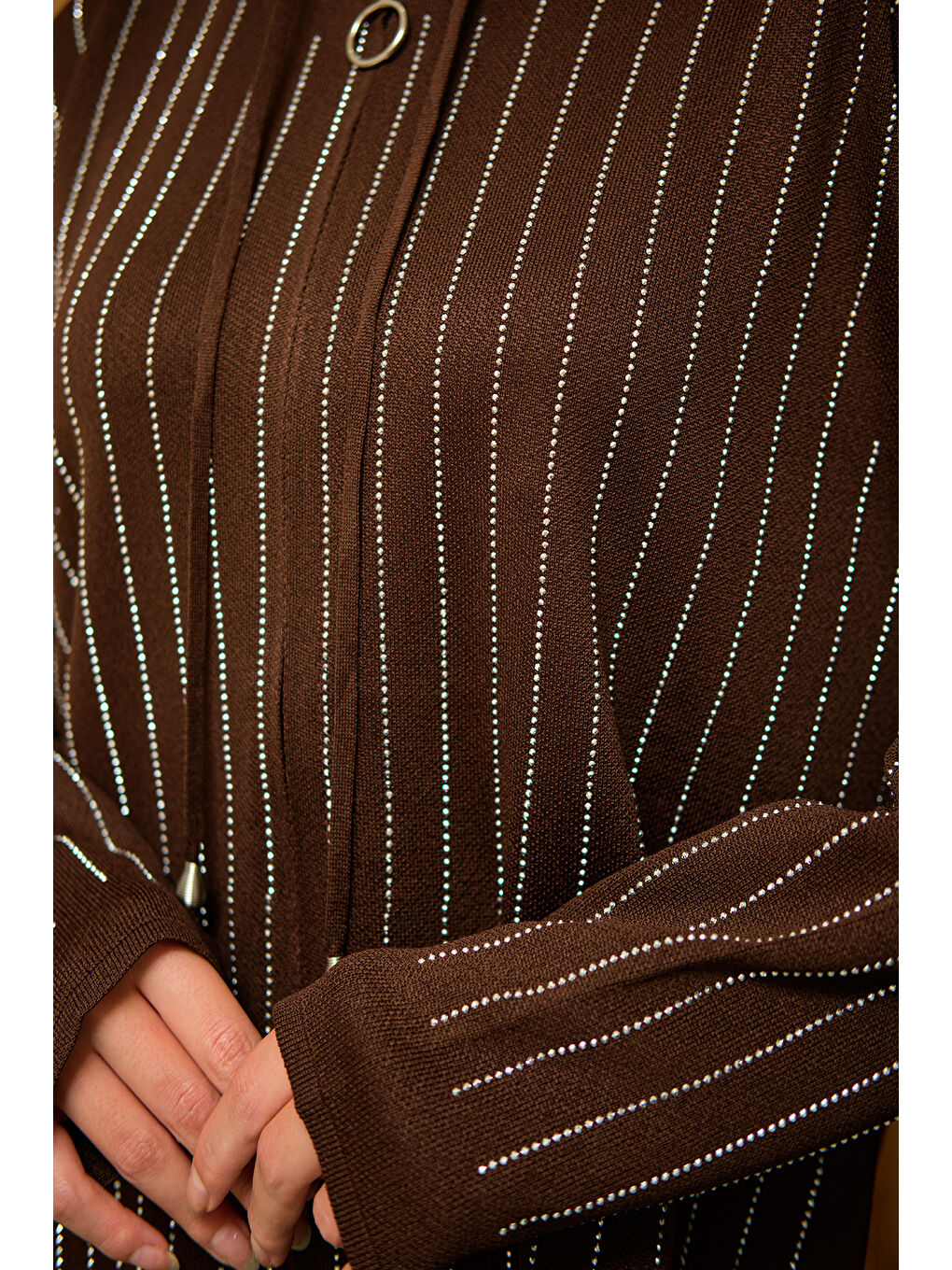 Kahverengi Kadın Taş Detay Triko Takım Kahve-4