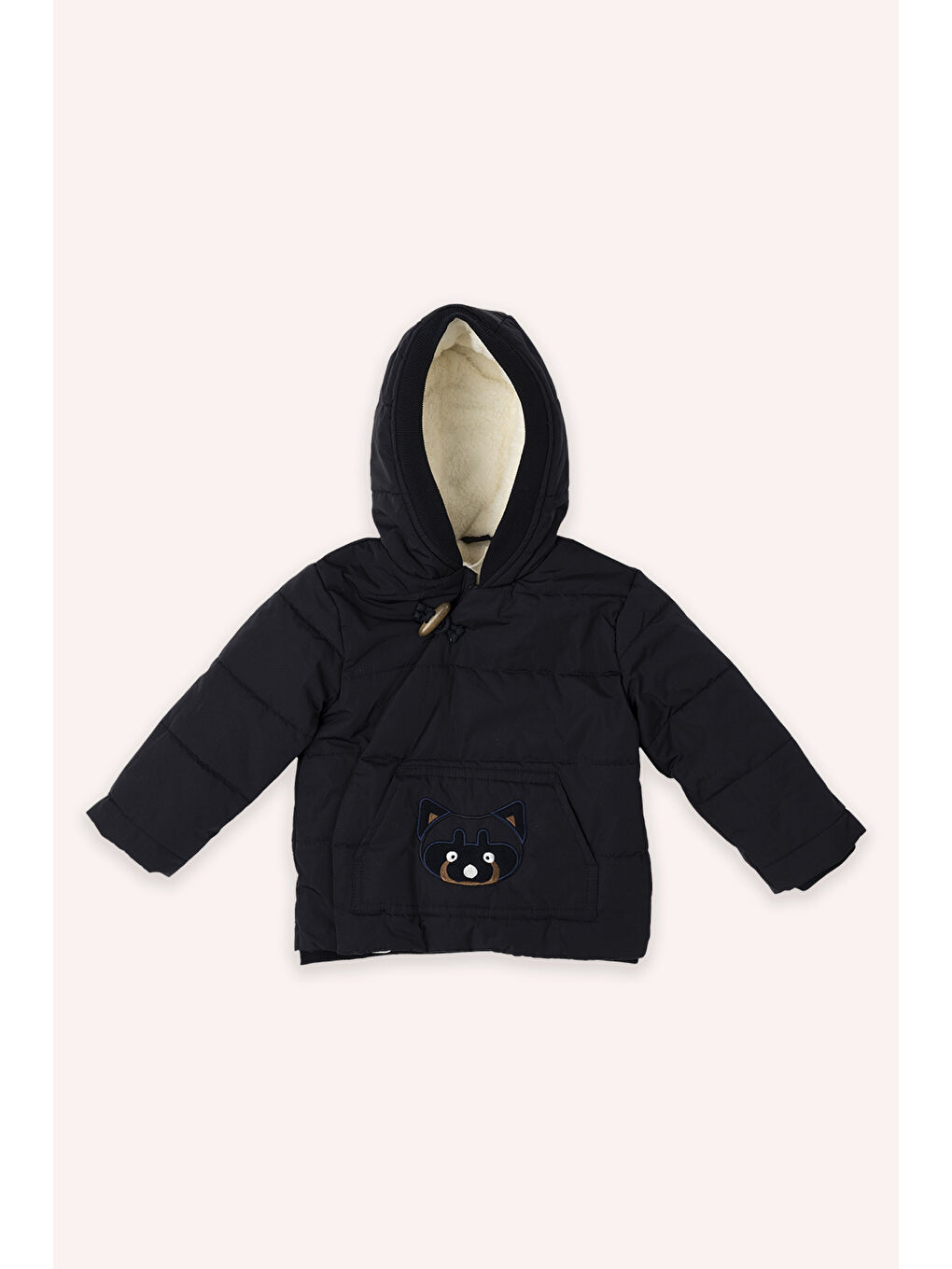 Erkek Bebek Tilki Aplikeli Lacivert Şişme Mont