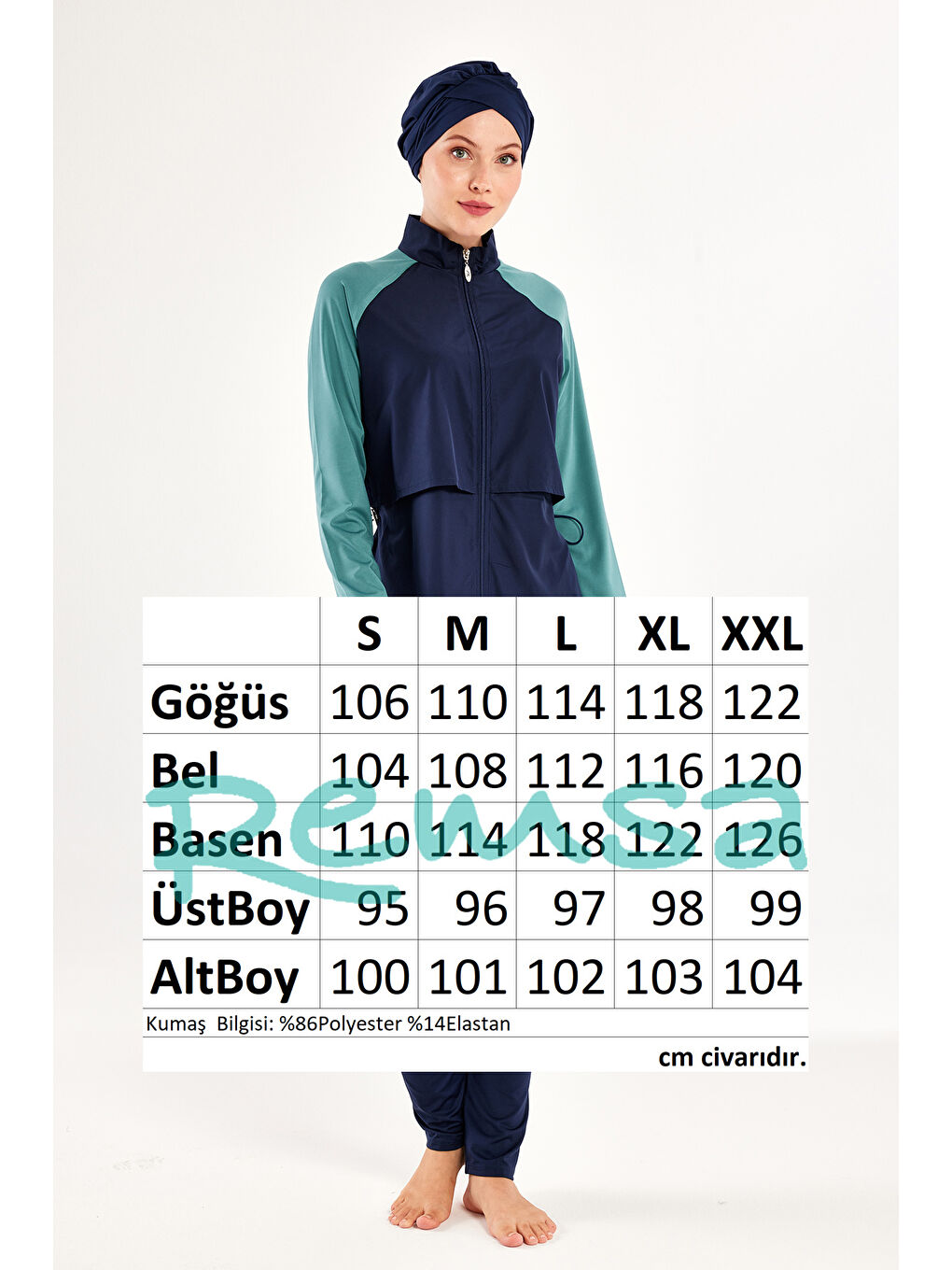 Reglan Kol Tam Kapalı Tesettür Mayo Debbıe 1405 Lacivert01-3