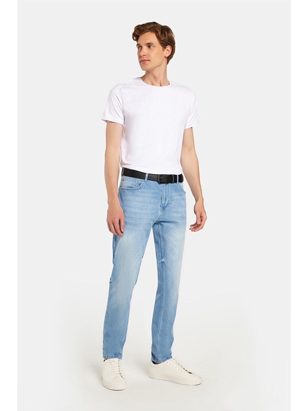 Erkek Regular Fit Normal Kesim Denim Yıkamalı Düz Paça Açık Mavi Jean Pantolon-2