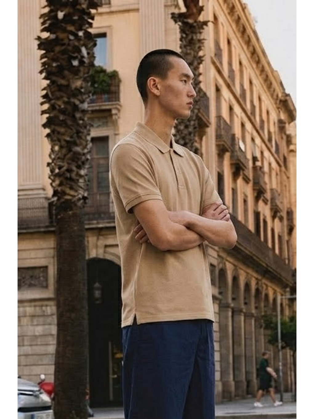 Ekru Erkek Basic Bol Krem Polo Yaka Tişört-1