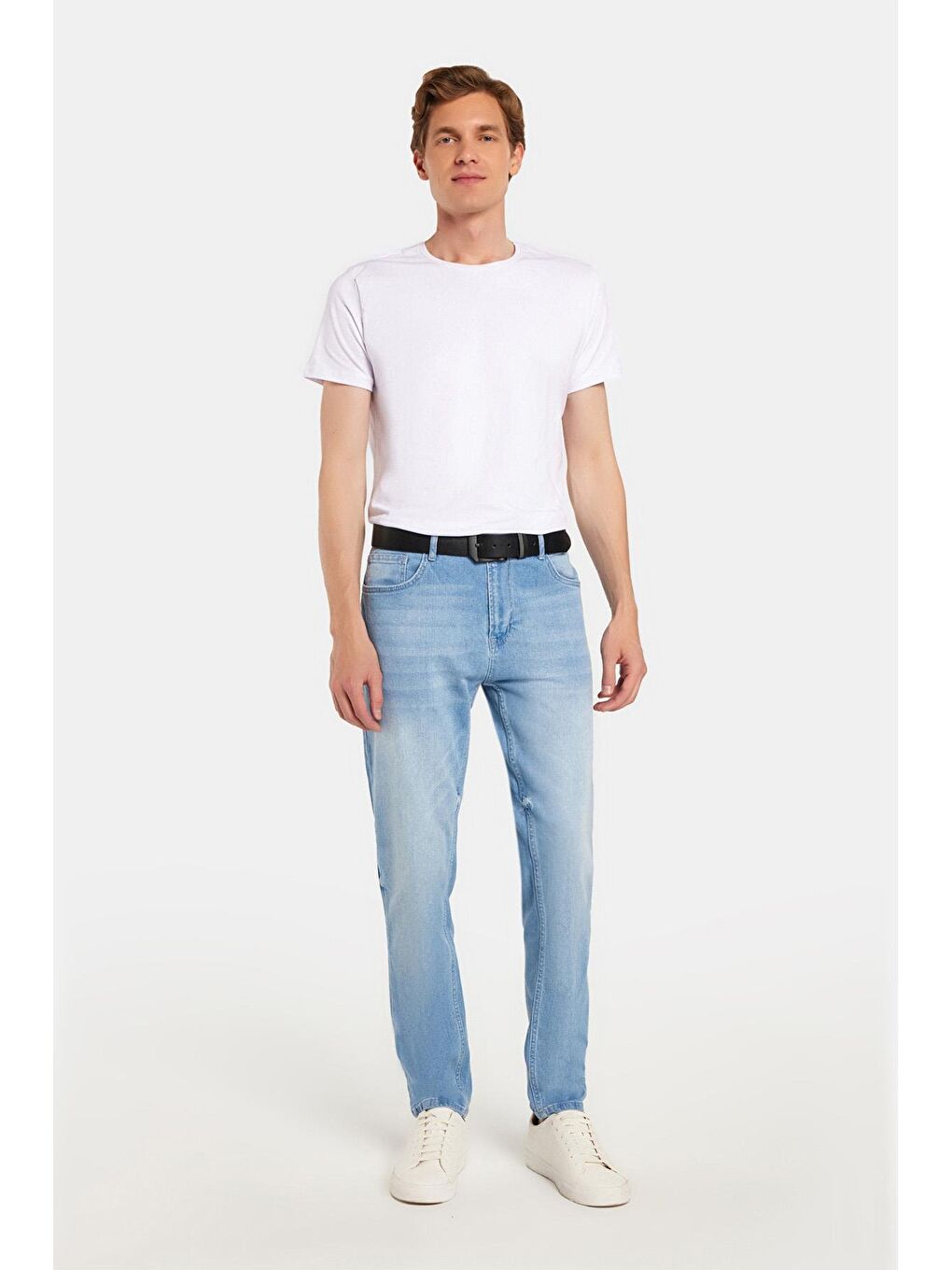 Erkek Regular Fit Normal Kesim Denim Yıkamalı Düz Paça Açık Mavi Jean Pantolon-3