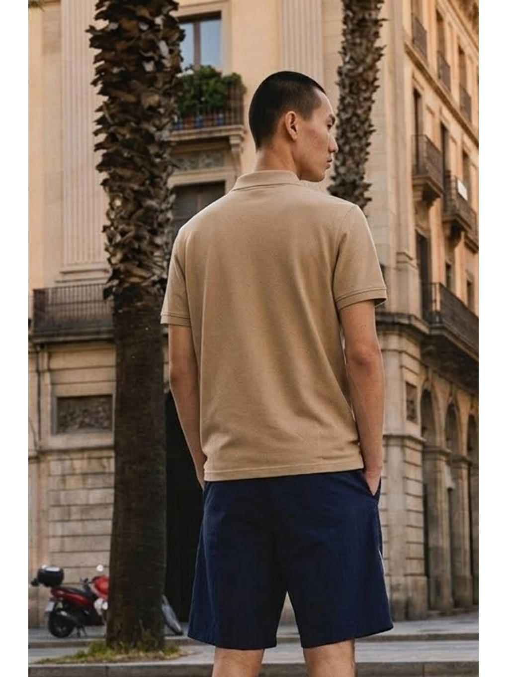 Ekru Erkek Basic Bol Krem Polo Yaka Tişört-2