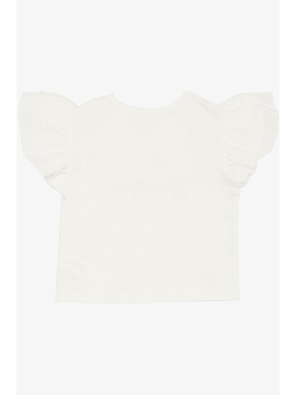 Kız Çocuk Tişört Kemer Boy Kolları Krep Kumaş Fırfırlı Yazı Baskılı Ekru (8-12 Yaş)-1