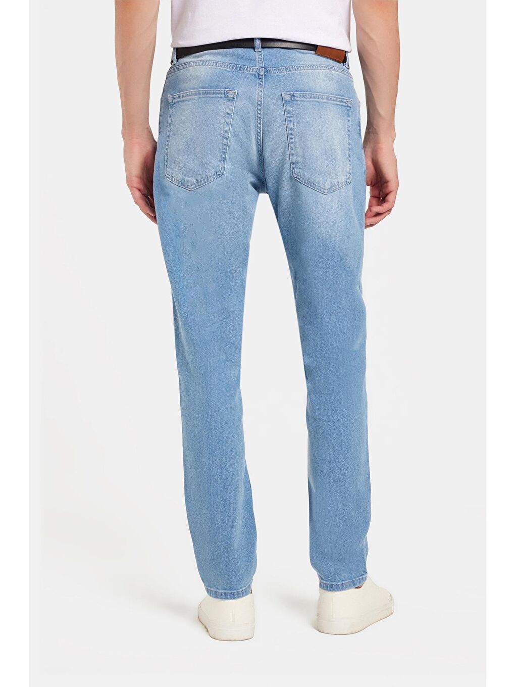 Erkek Regular Fit Normal Kesim Denim Yıkamalı Düz Paça Açık Mavi Jean Pantolon-4