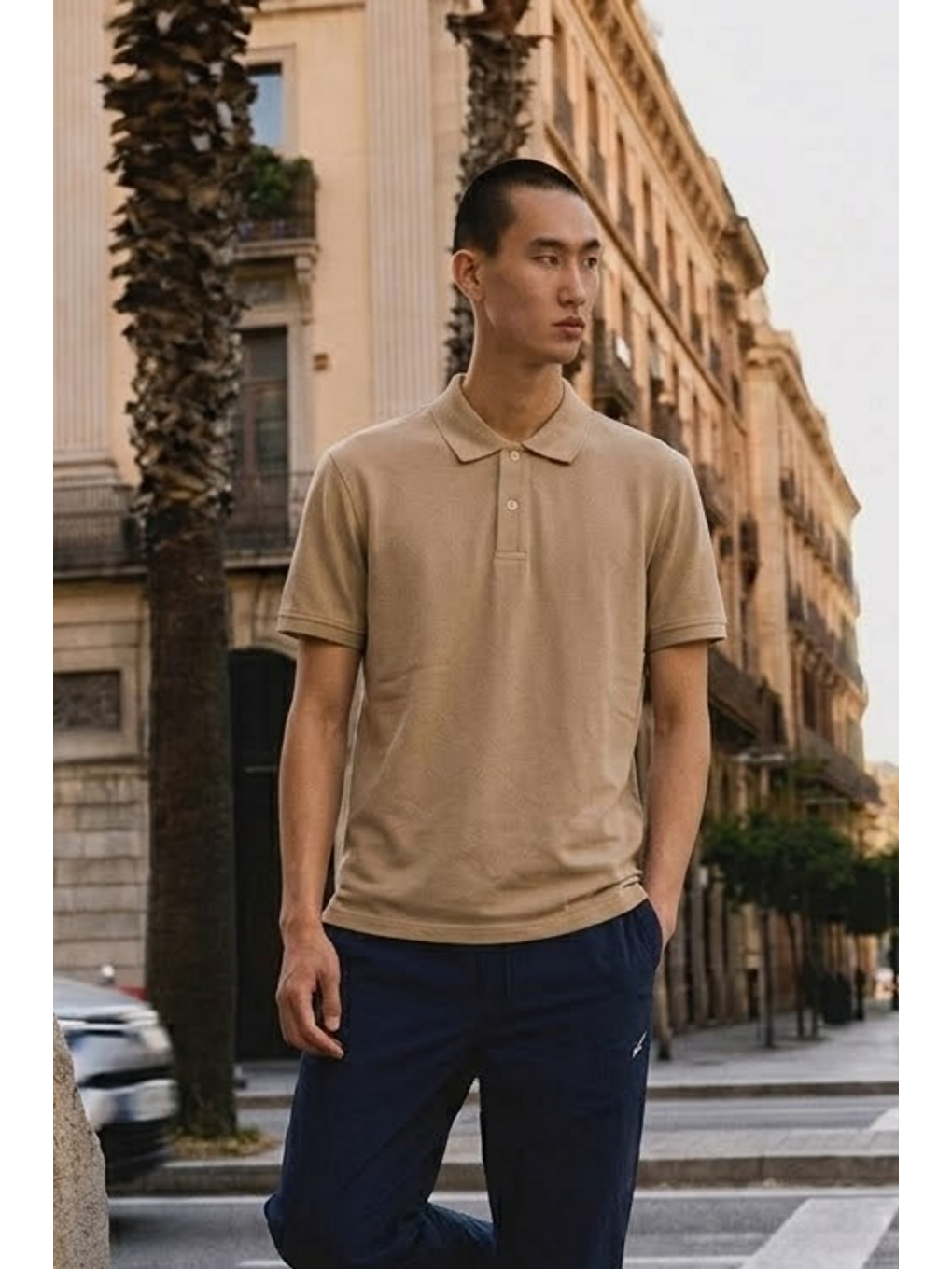 Ekru Erkek Basic Bol Krem Polo Yaka Tişört-3