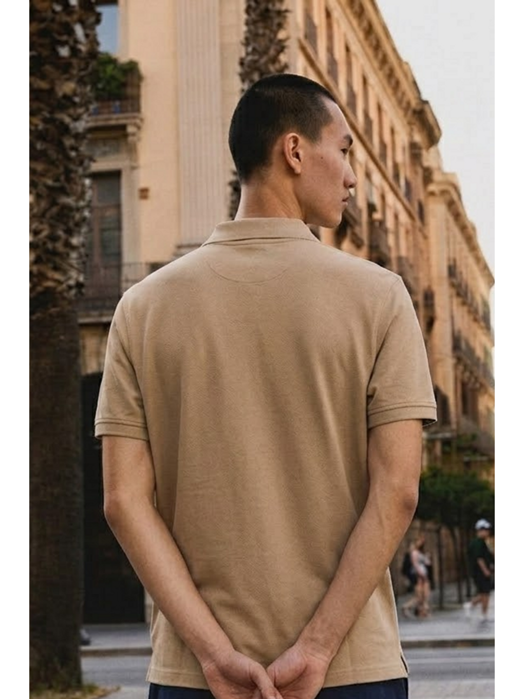 Ekru Erkek Basic Bol Krem Polo Yaka Tişört-5