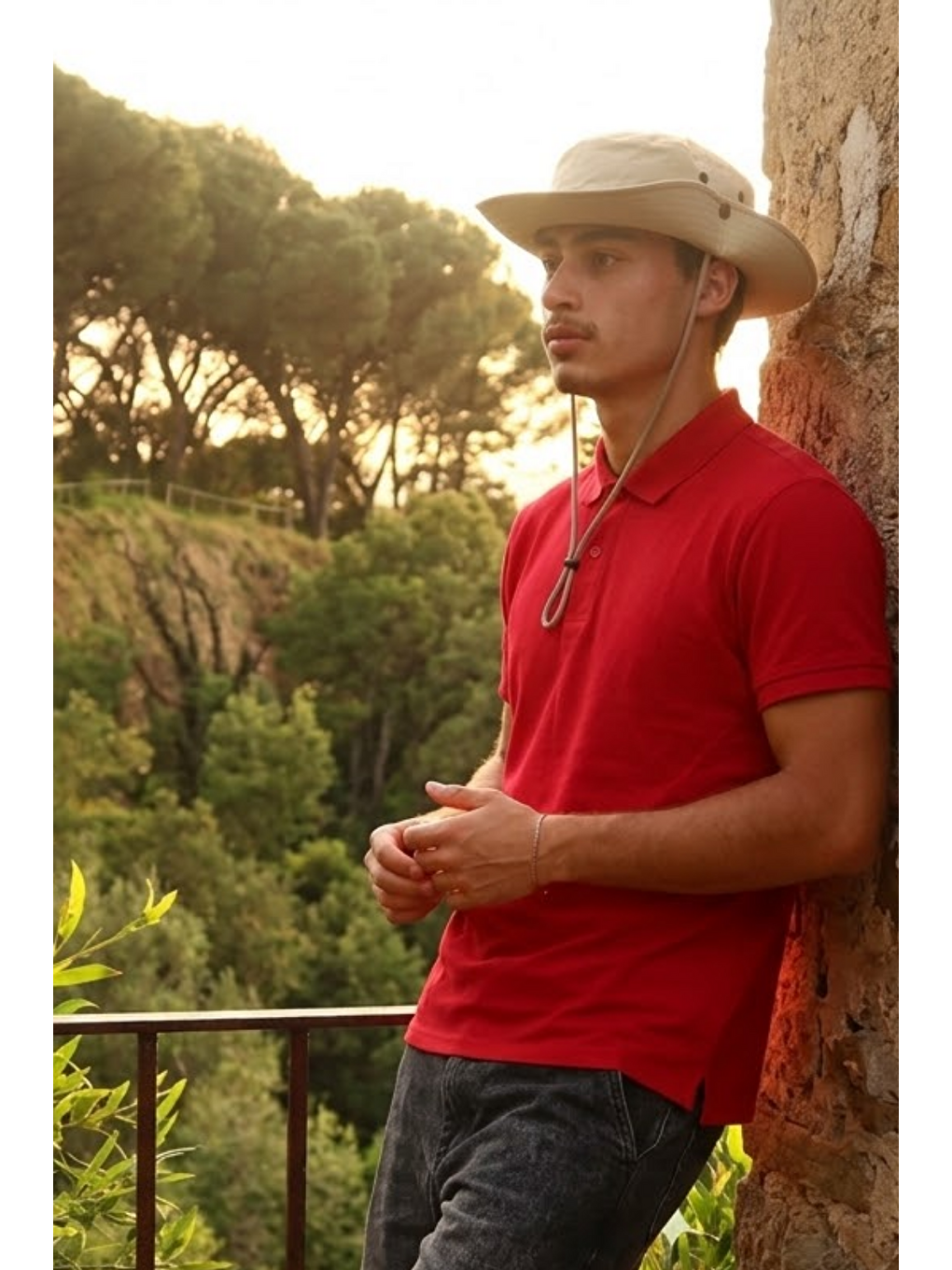 Erkek Düğmeli Bol Kırmızı Polo Yaka Tişört-3