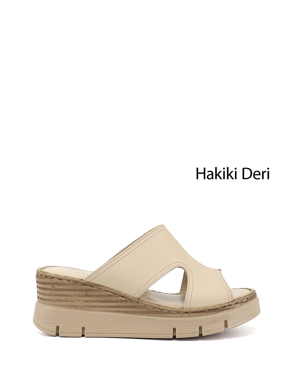 Bej Kadın YENİ BEJ Dolgu Topuklu Hakiki Deri Terlik