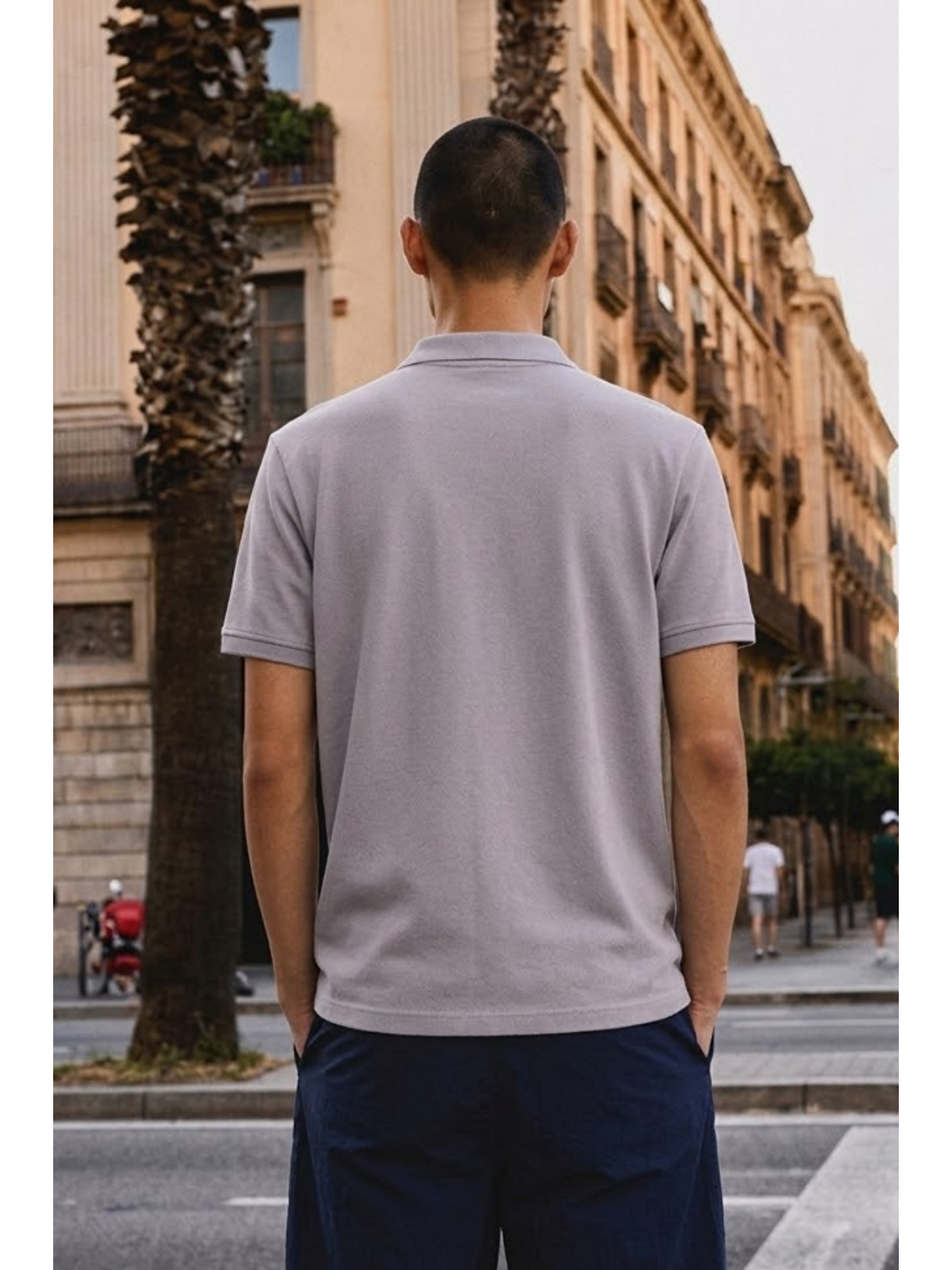 Erkek Basic Bol Gri Polo Yaka Tişört-4