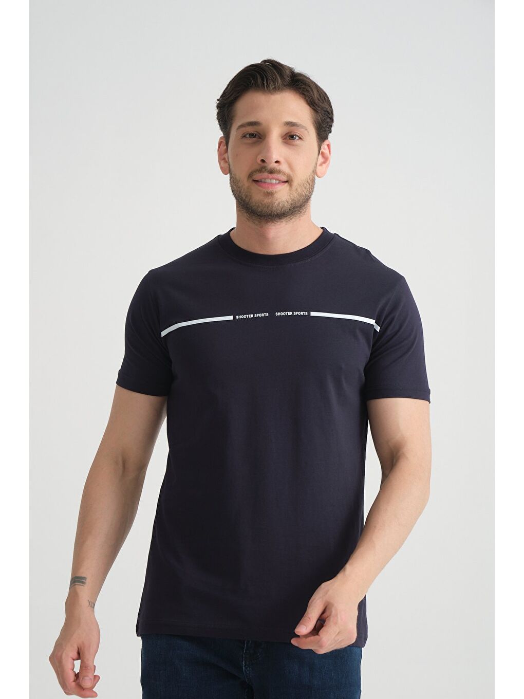 Lacivert Erkek T-Shirt %100 Pamuk Nefes Alan Bisiklet Yaka Regular Fit