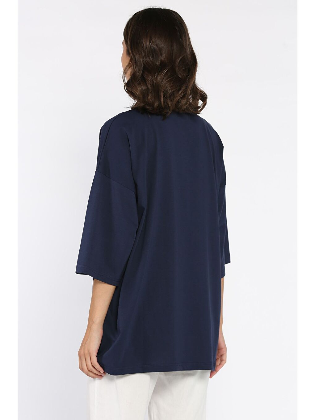 Lacivert Yan Çıtçıtlı Oversize Tişört ( S-m-l-xl Uyumludur)-2