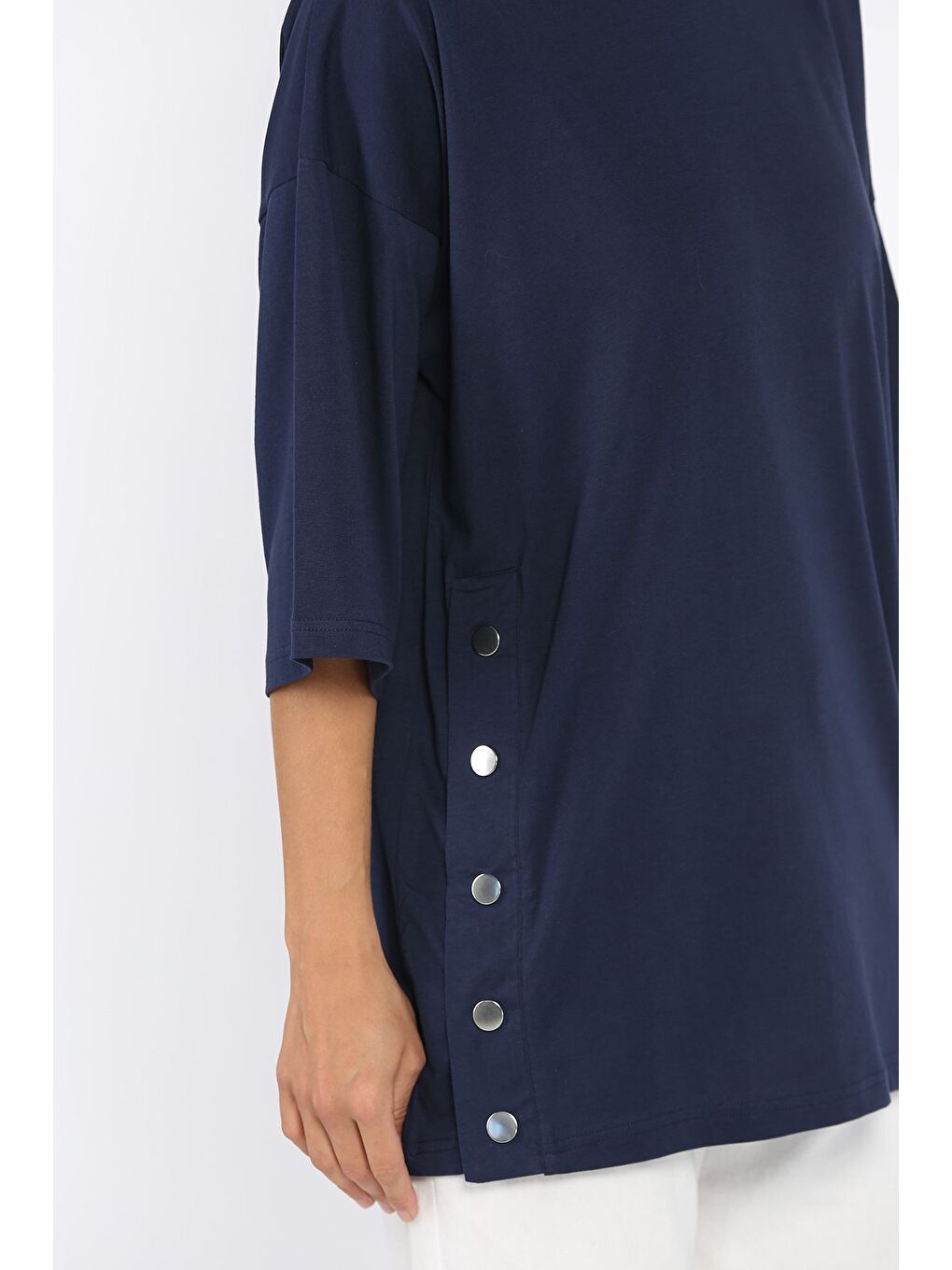 Lacivert Yan Çıtçıtlı Oversize Tişört ( S-m-l-xl Uyumludur)-3