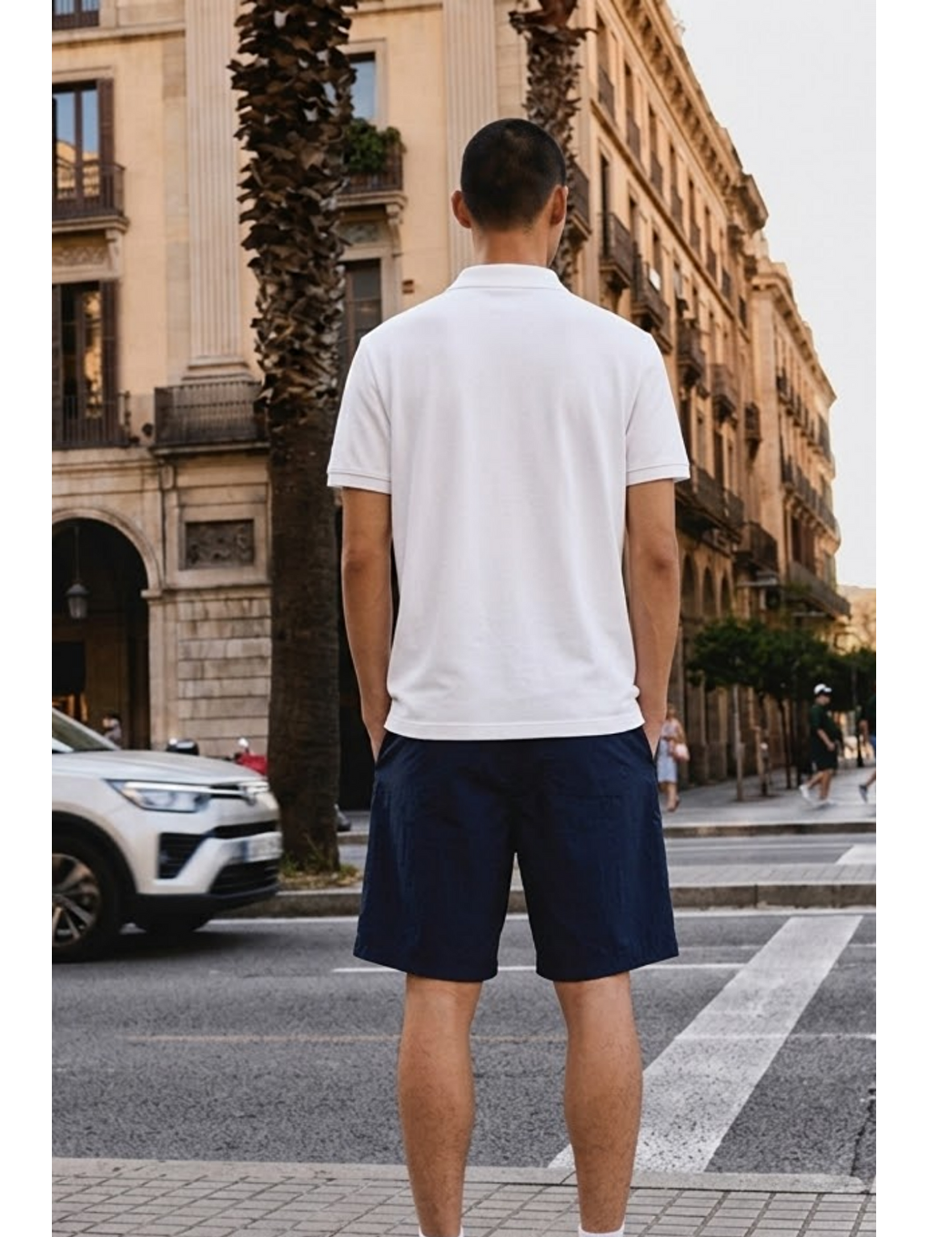 Erkek Basic Bol Beyaz Polo Yaka Tişört-2