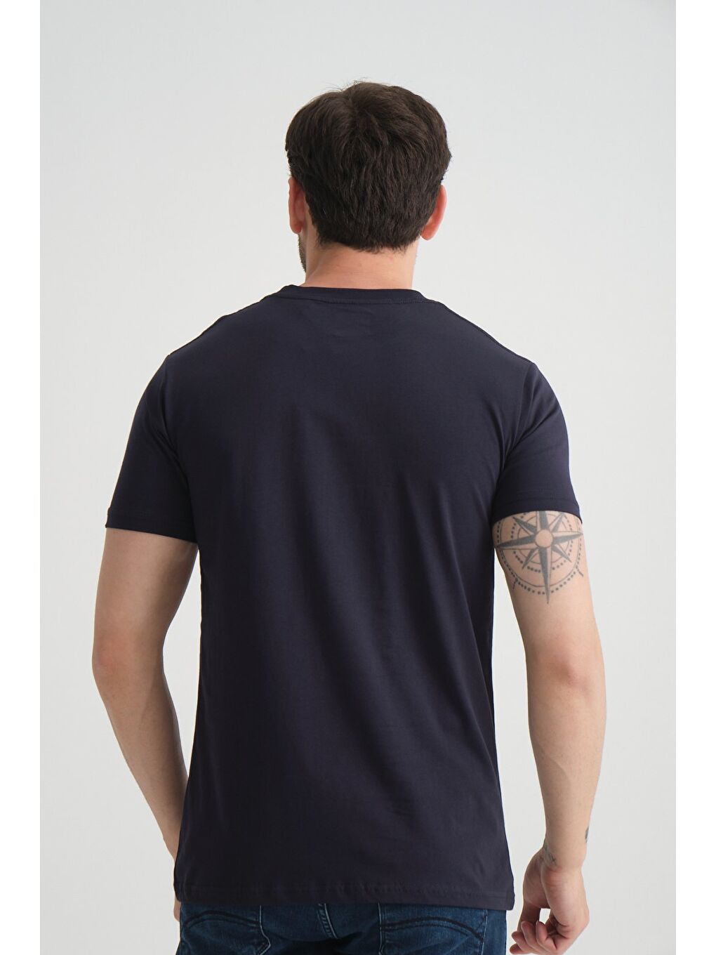 Lacivert Erkek T-Shirt %100 Pamuk Nefes Alan Bisiklet Yaka Regular Fit-2