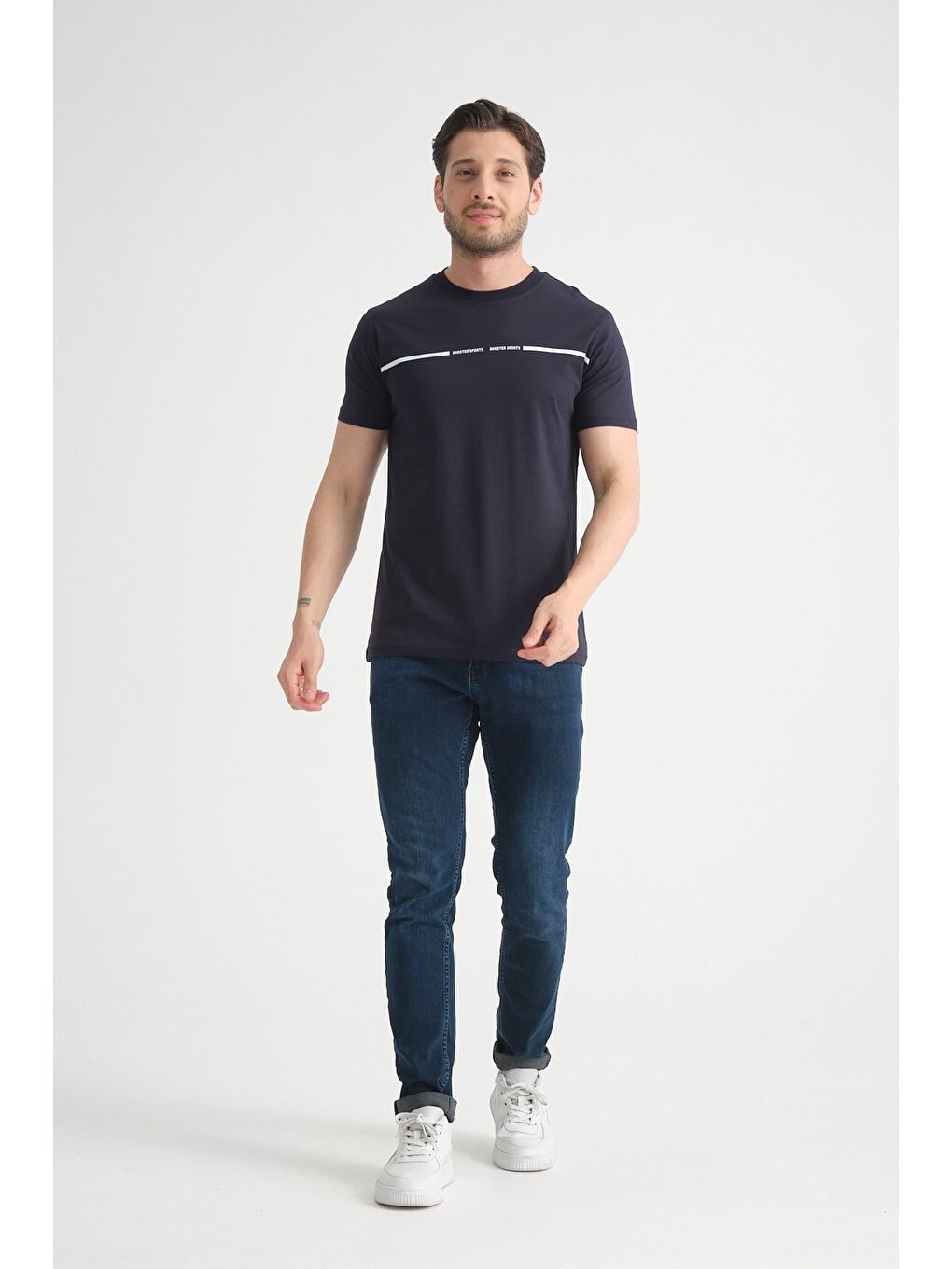 Lacivert Erkek T-Shirt %100 Pamuk Nefes Alan Bisiklet Yaka Regular Fit-3