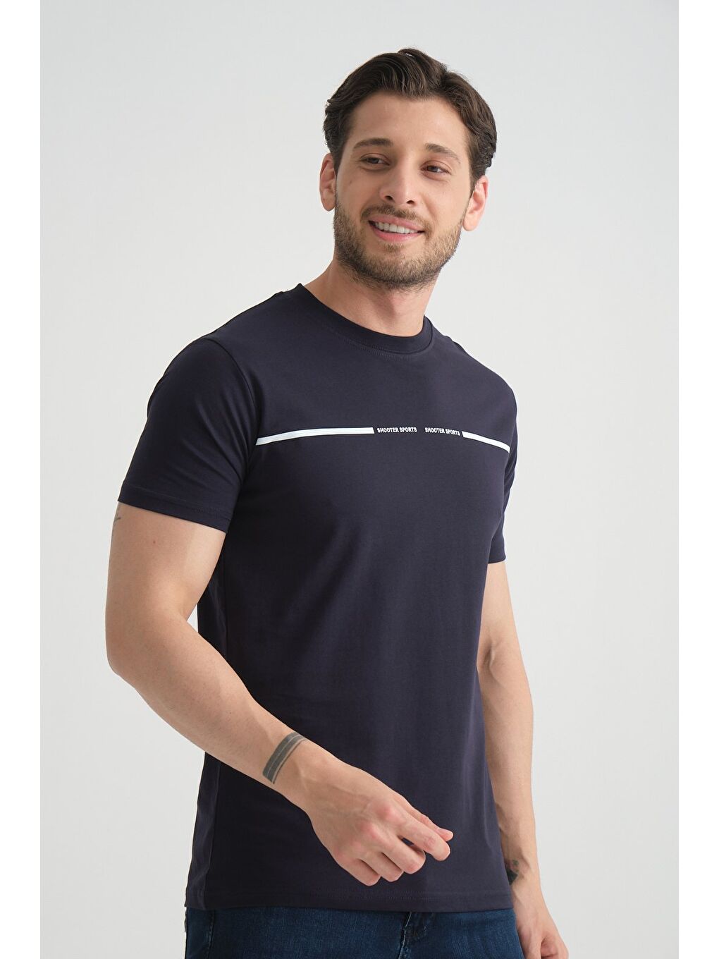 Lacivert Erkek T-Shirt %100 Pamuk Nefes Alan Bisiklet Yaka Regular Fit-5