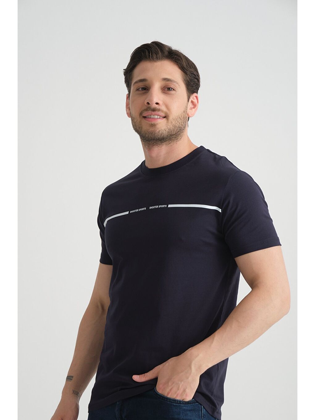 Lacivert Erkek T-Shirt %100 Pamuk Nefes Alan Bisiklet Yaka Regular Fit-6