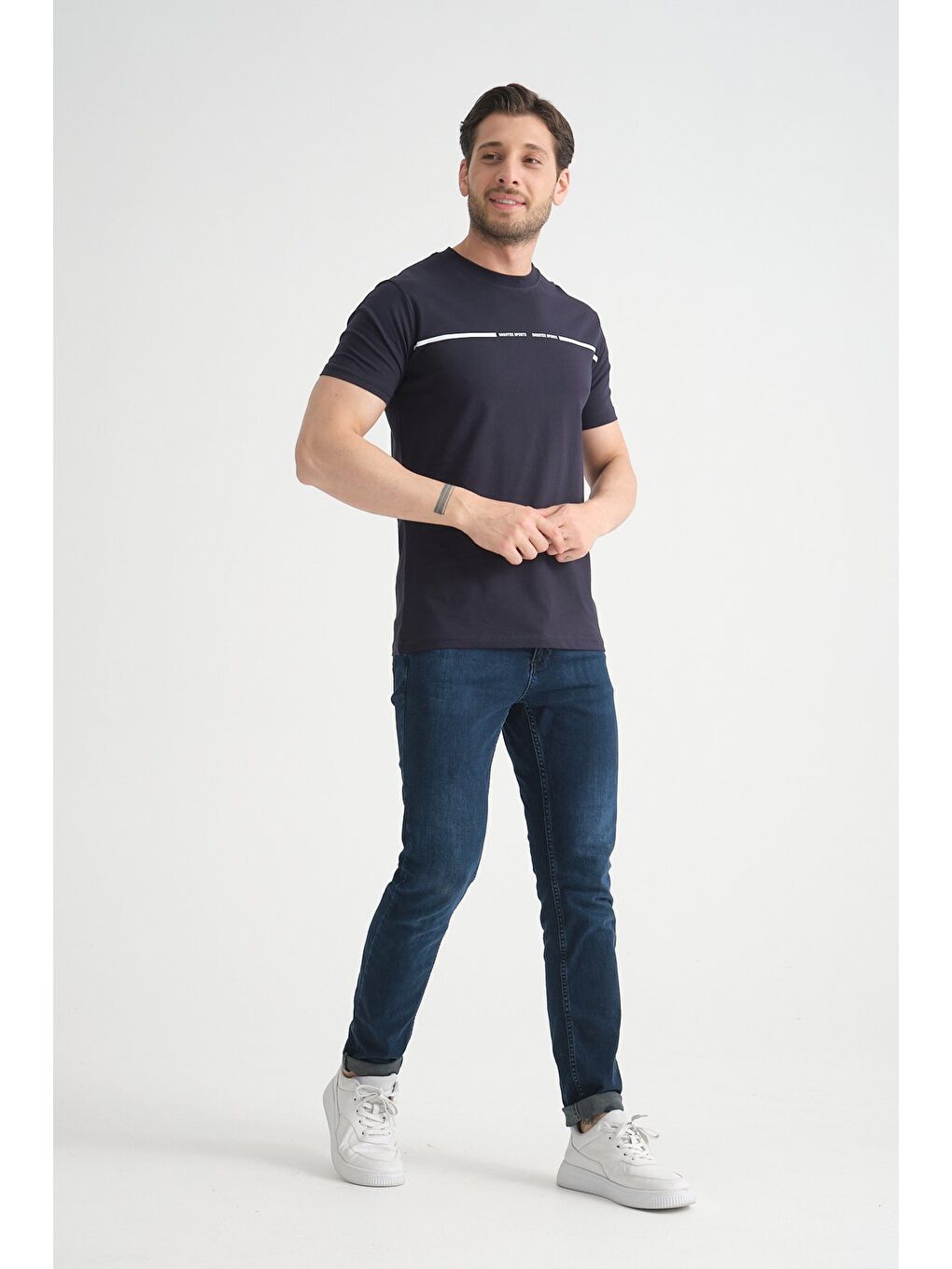 Lacivert Erkek T-Shirt %100 Pamuk Nefes Alan Bisiklet Yaka Regular Fit-7
