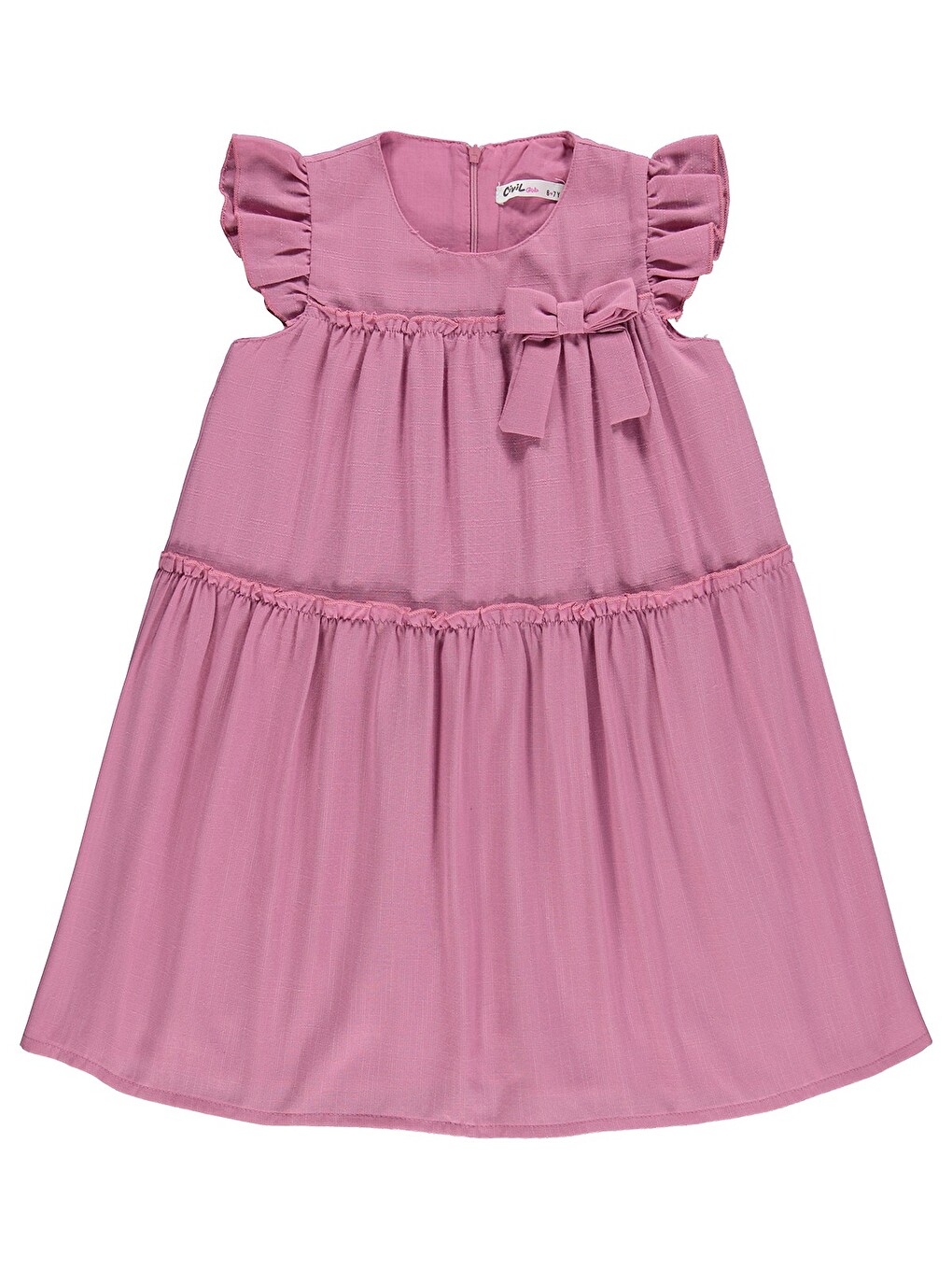 Girls Fiyonklu Volanlı 6-9 Yaş Elbise - Pembe