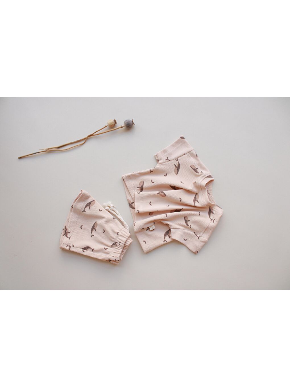 Bej Balina Desen Kaşkorse Şortlu Takım-4