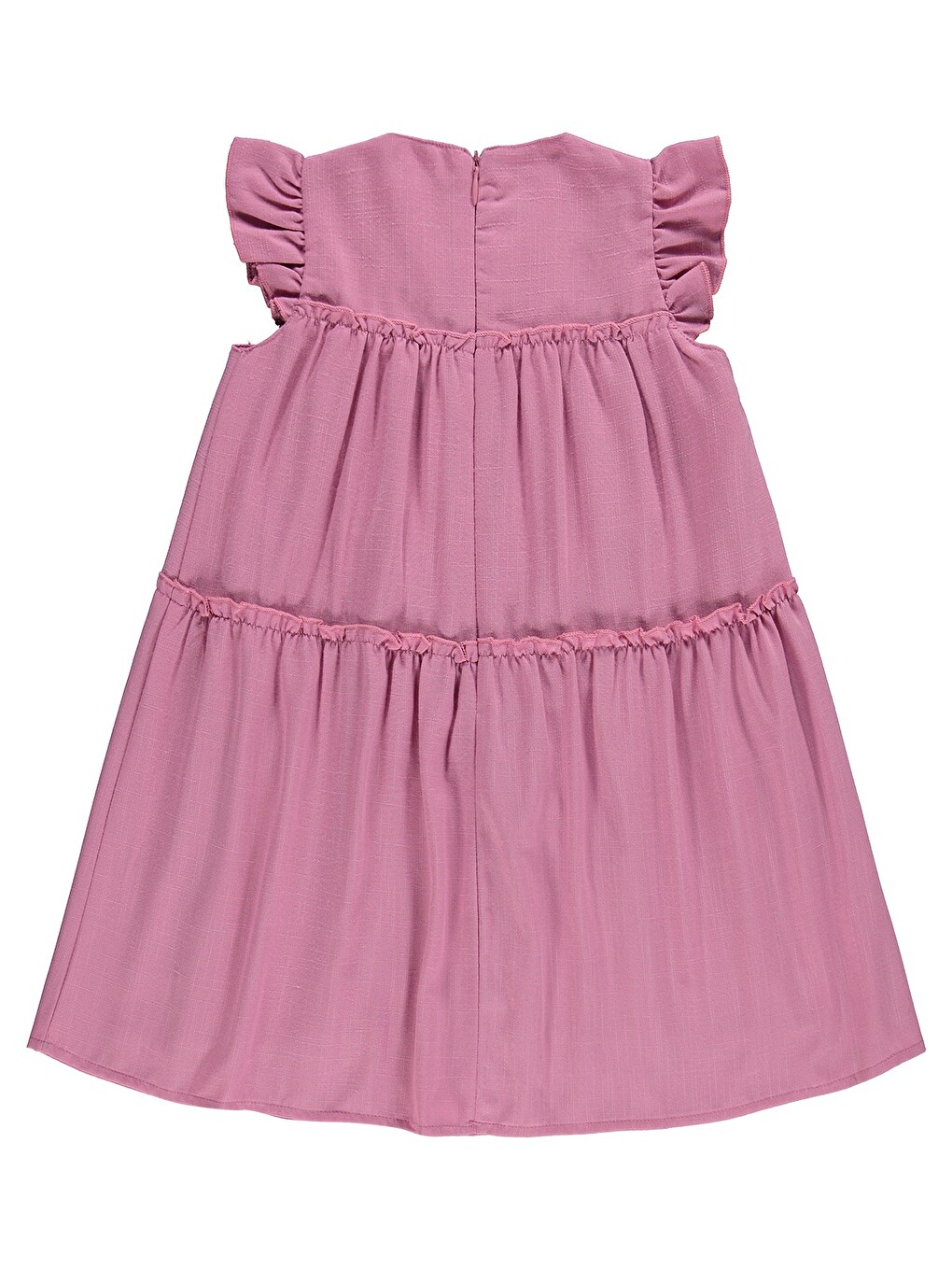 Girls Fiyonklu Volanlı 6-9 Yaş Elbise - Pembe-1