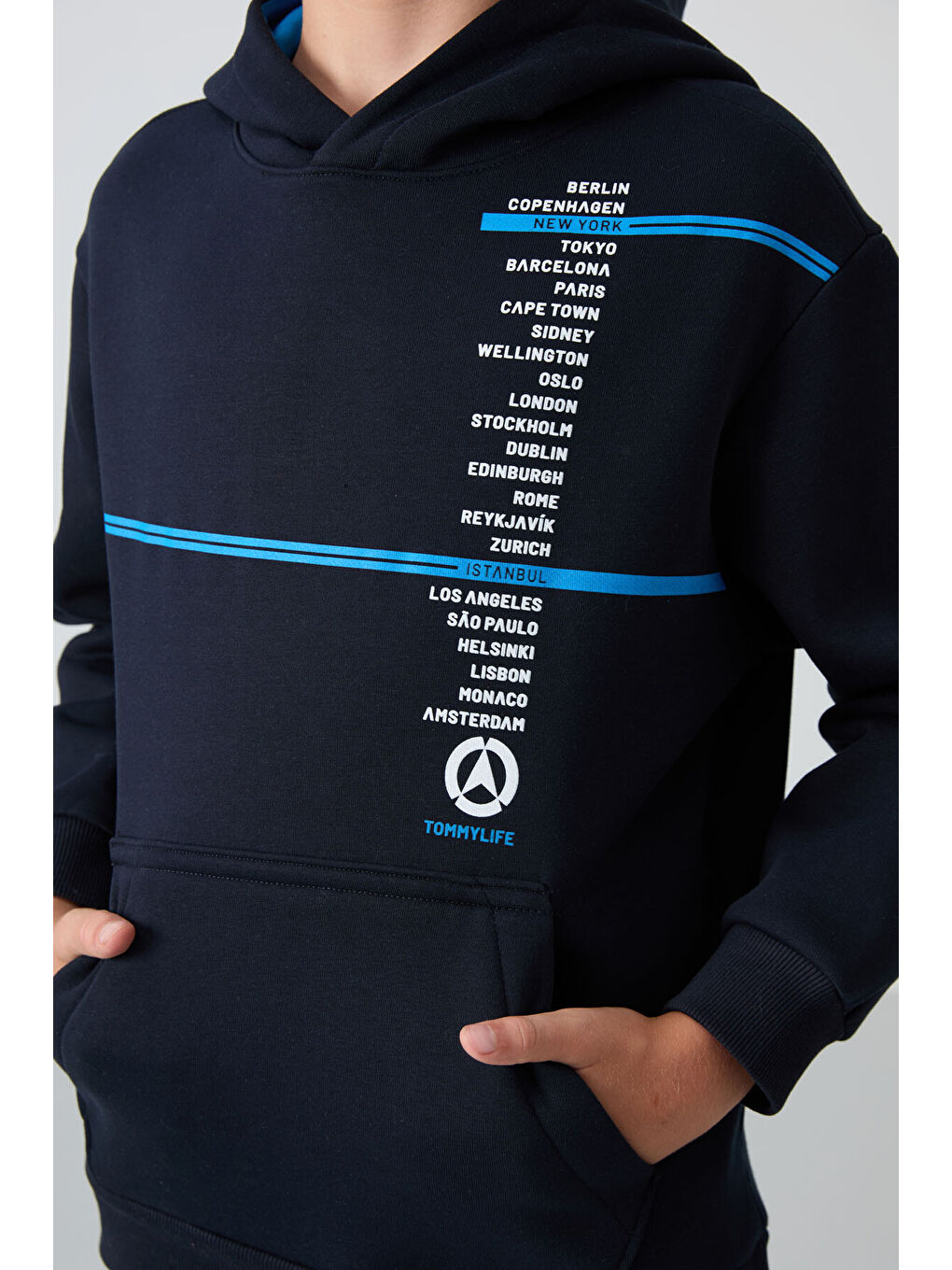 Lacivert Pamuklu Kalın İçi Tüylü Yumuşak Dokulu Standart Fit Baskılı Erkek Çocuk Sweatshirt - 11239-5