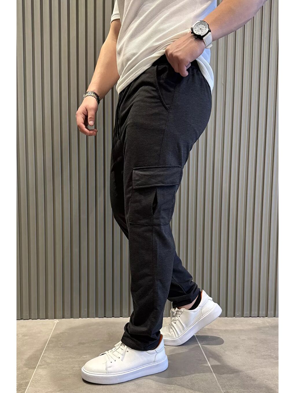 Antrasit Kargo Cepli Erkek Eşofman Altı-1